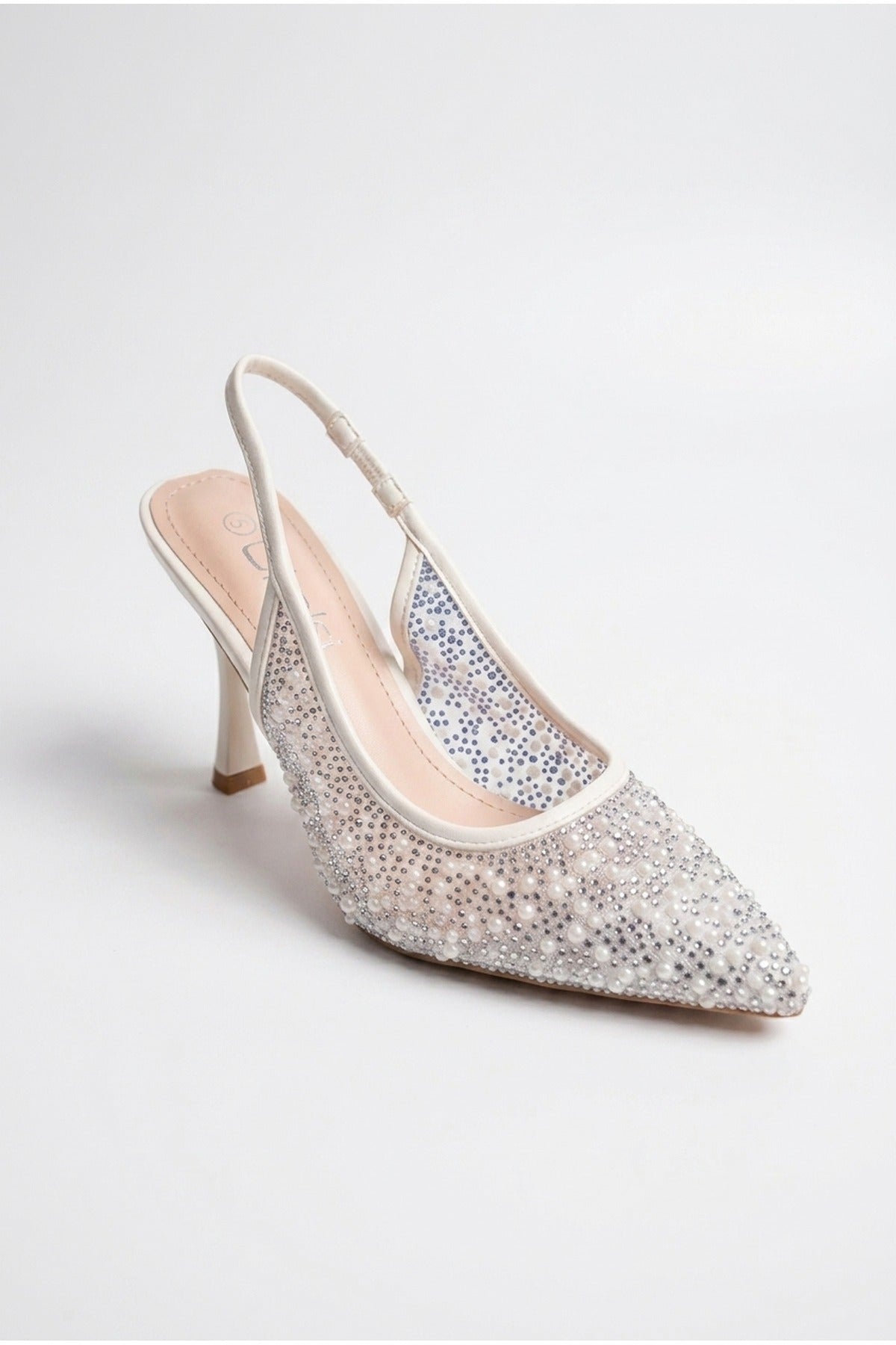 White iKrush White Cordelia Embellished Mesh Pointed Toe Heels, Image 4 of 8