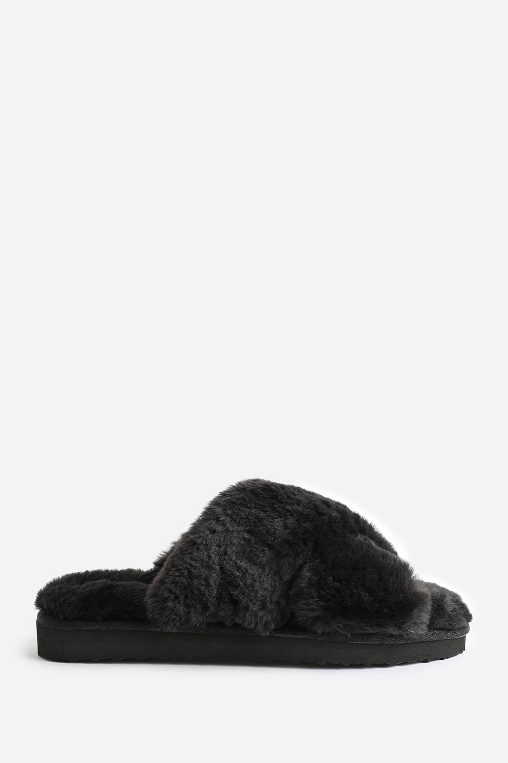 Black 'Cuddle' Cross Over Fluffy Slippers, Image 2 of 4