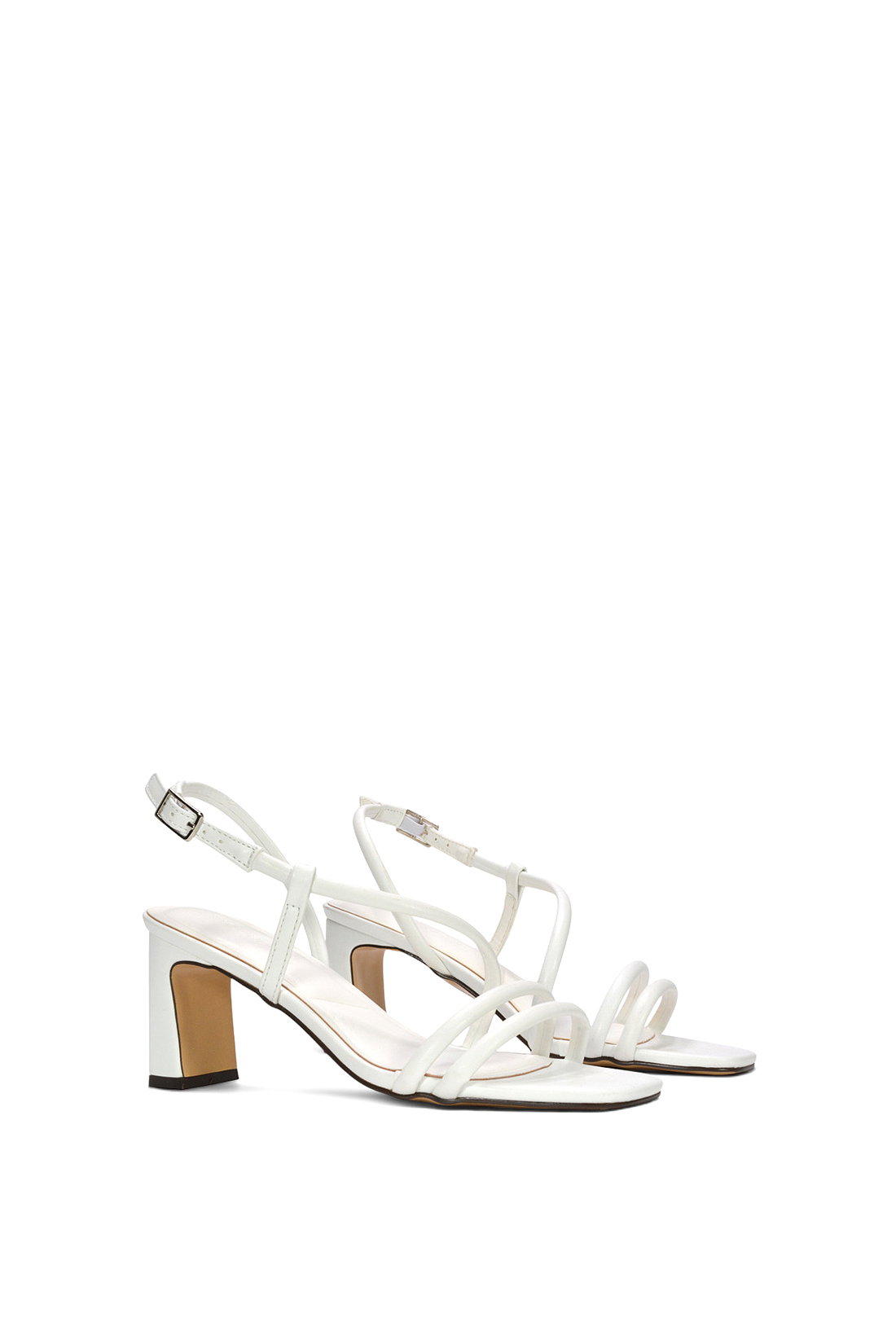 White XY LONDON White Strappy Slingback Mid Block Heel Sandals With Square Toe, Image 3 of 6