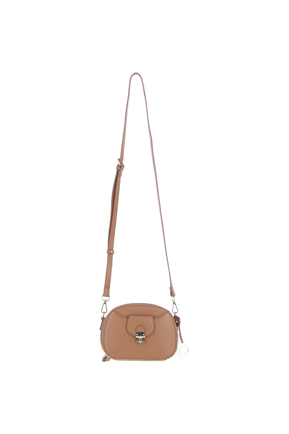 Camel Real Leather Compact Crossbody Bag with Adjustable Strap, Image 2 of 4