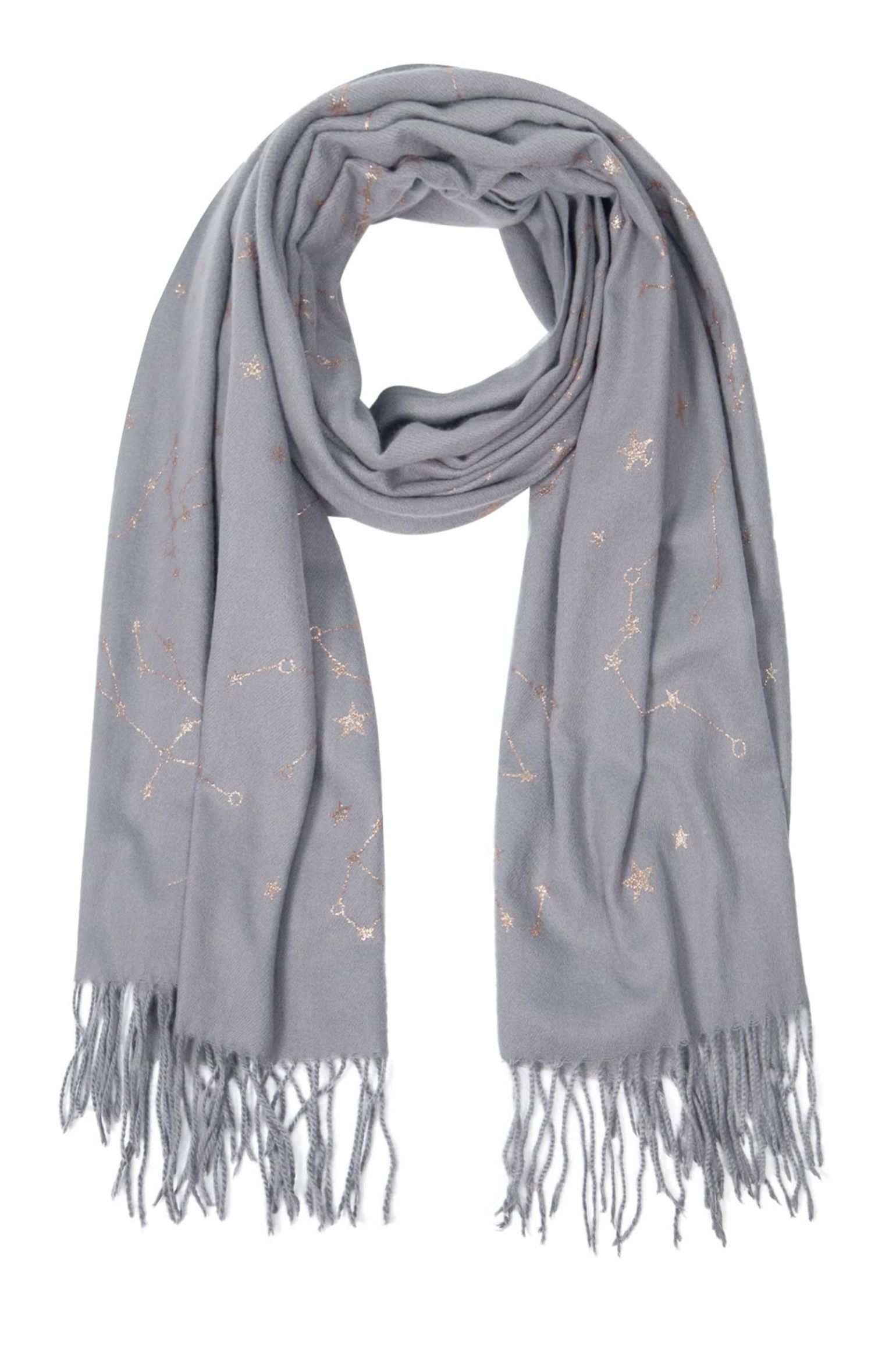 Light Grey Star Constellation Tasselled Winter Scarf, Image 3 of 3