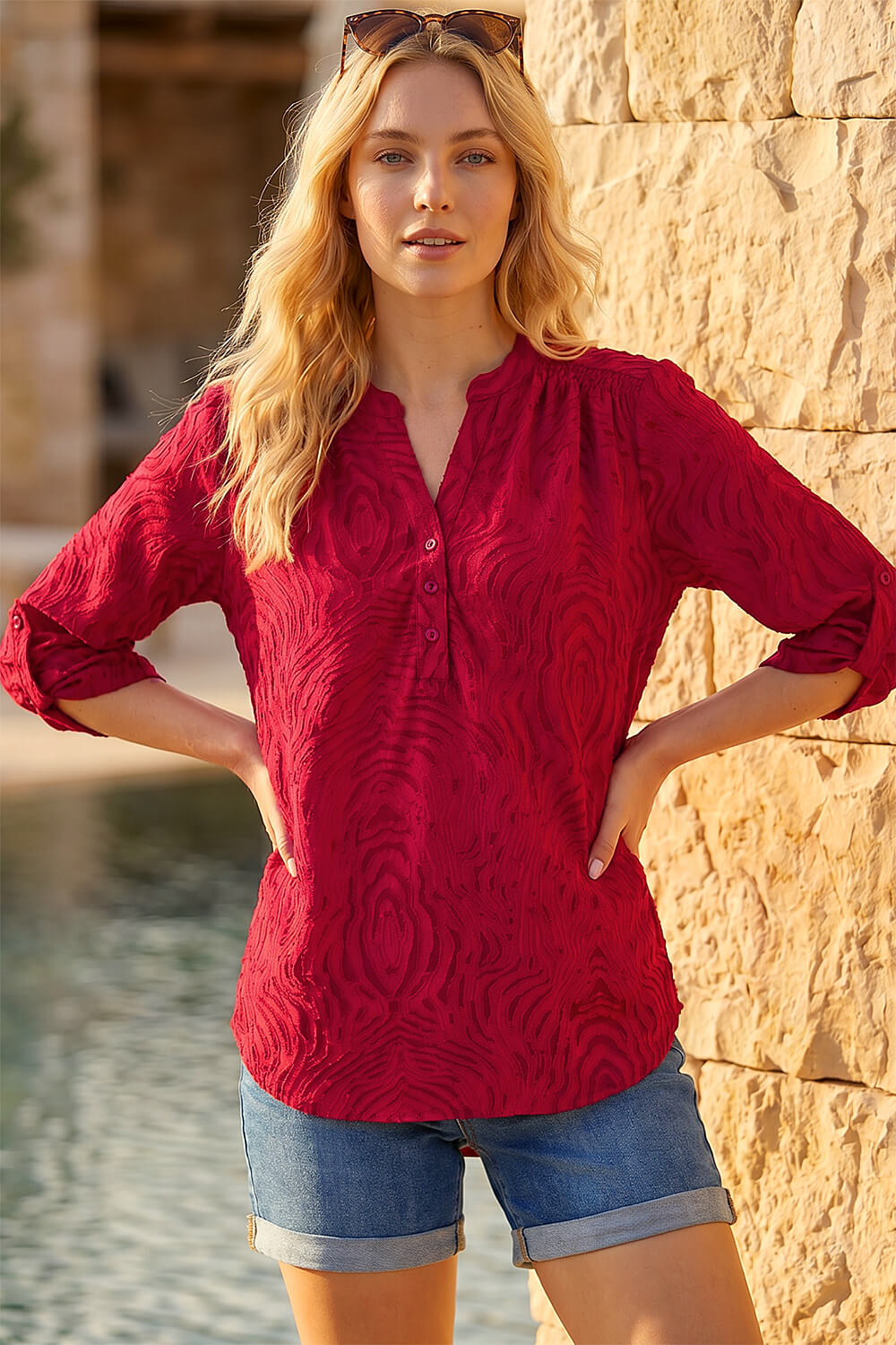 Red Texture Burnout Shirt, Image 1 of 4