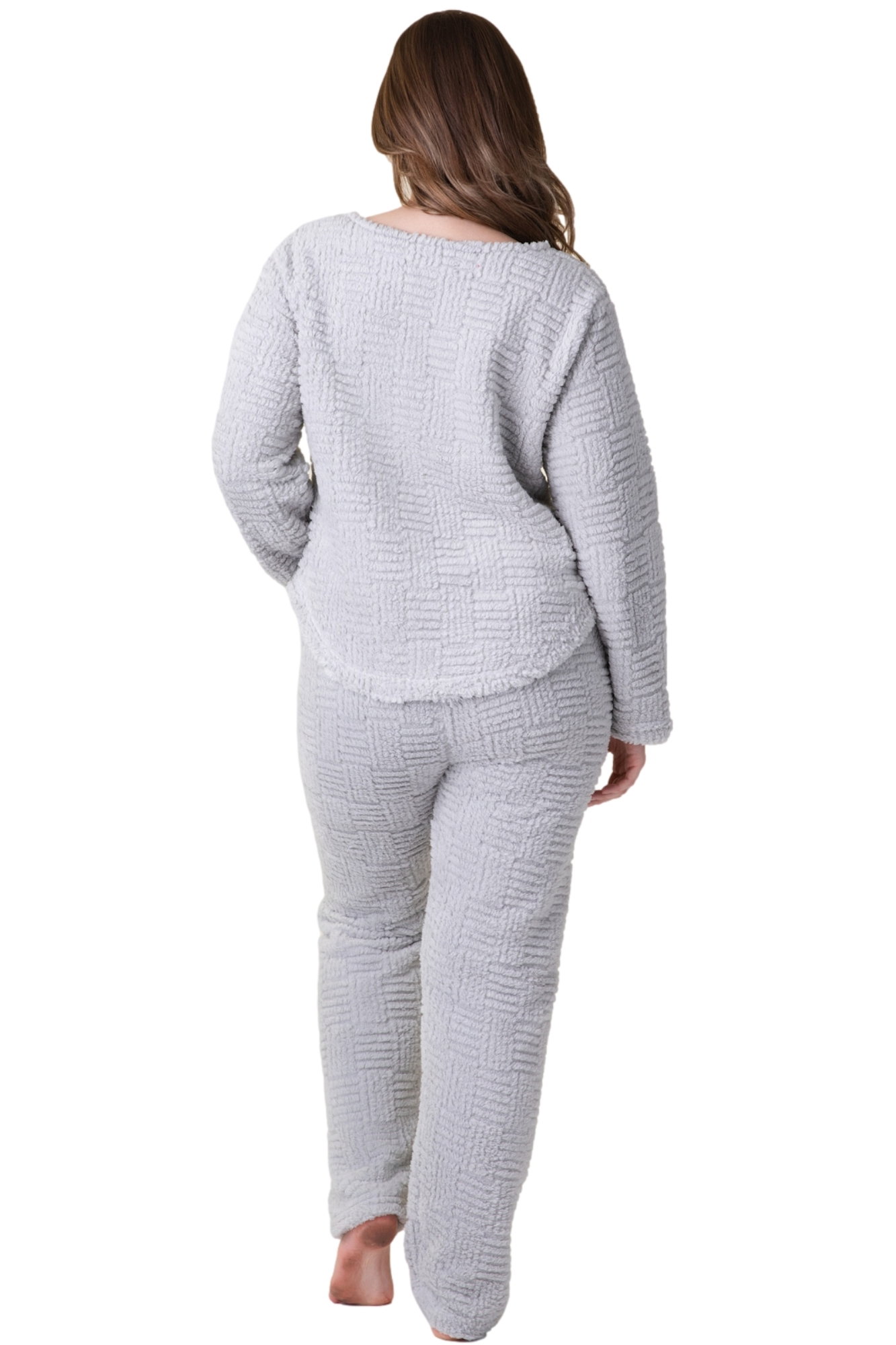 Grey Supersoft Textured Woven Pattern Fleece Pyjamas, Image 2 of 5