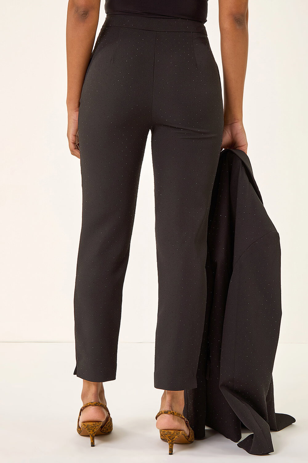 Black Diamante Stretch Trousers, Image 5 of 5