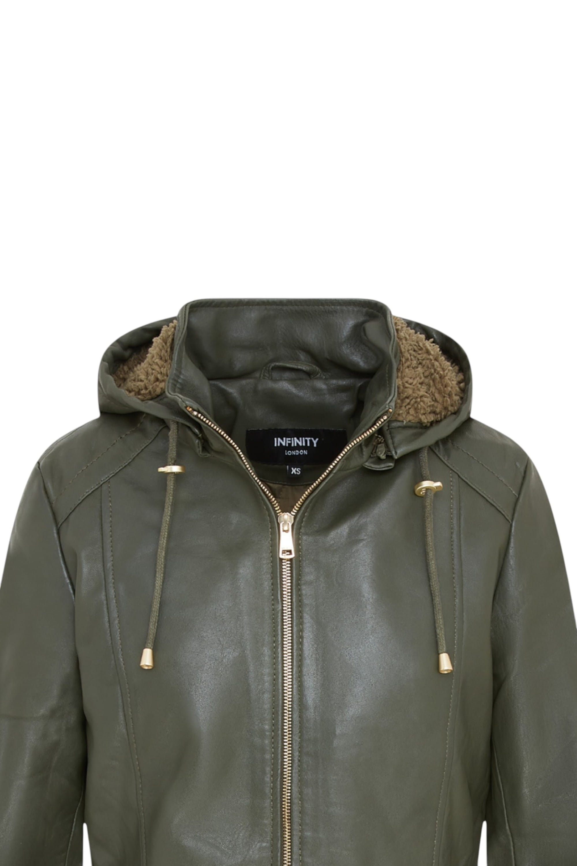 Green Leather Parka Hooded Trench Coat-Emilia, Image 6 of 8
