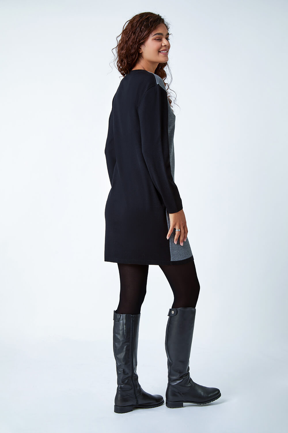Red Colour Block Knitted Jumper Dress, Image 4 of 5