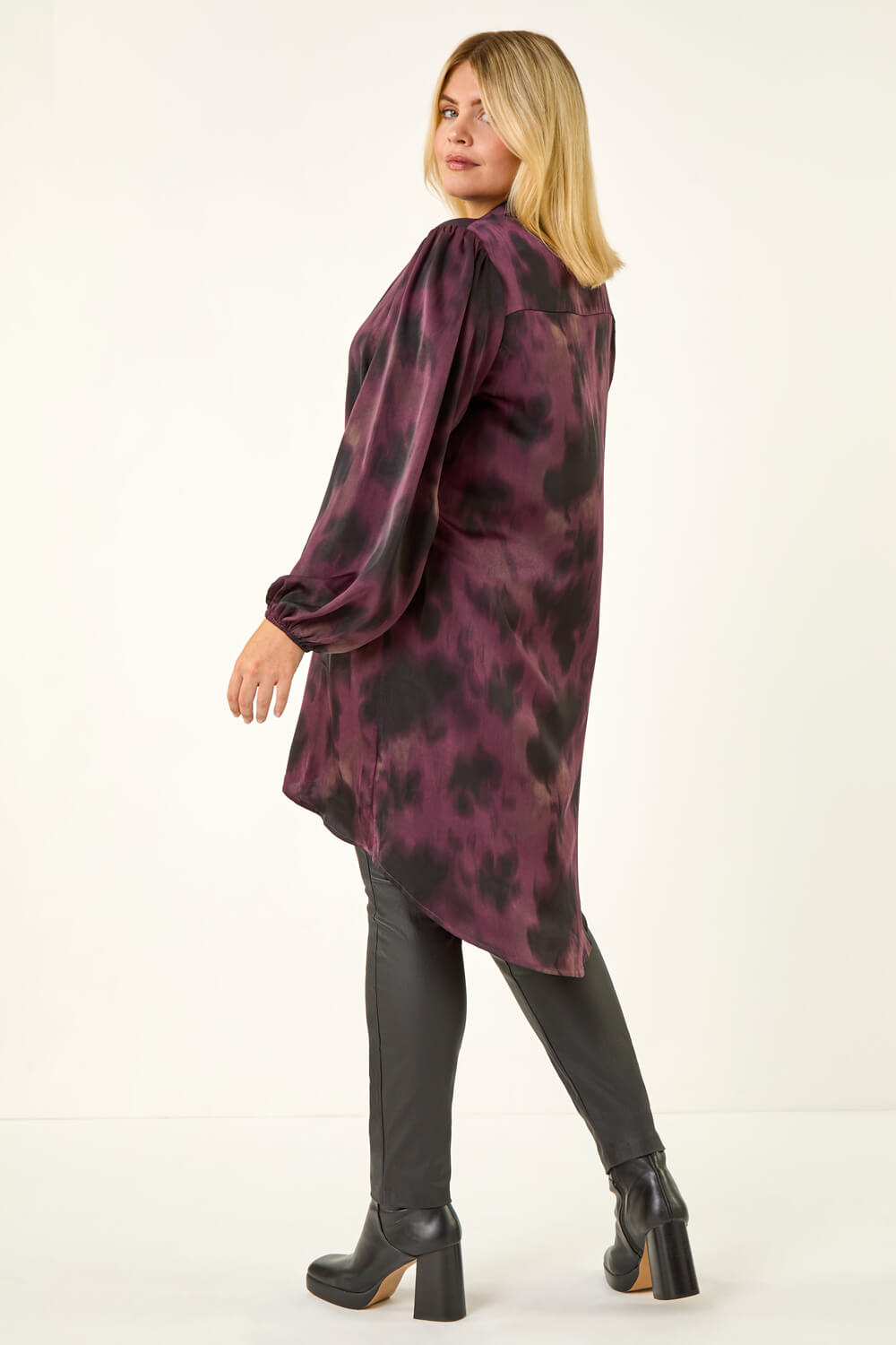 Purple Curve Print Buttoned Blouse, Image 4 of 5