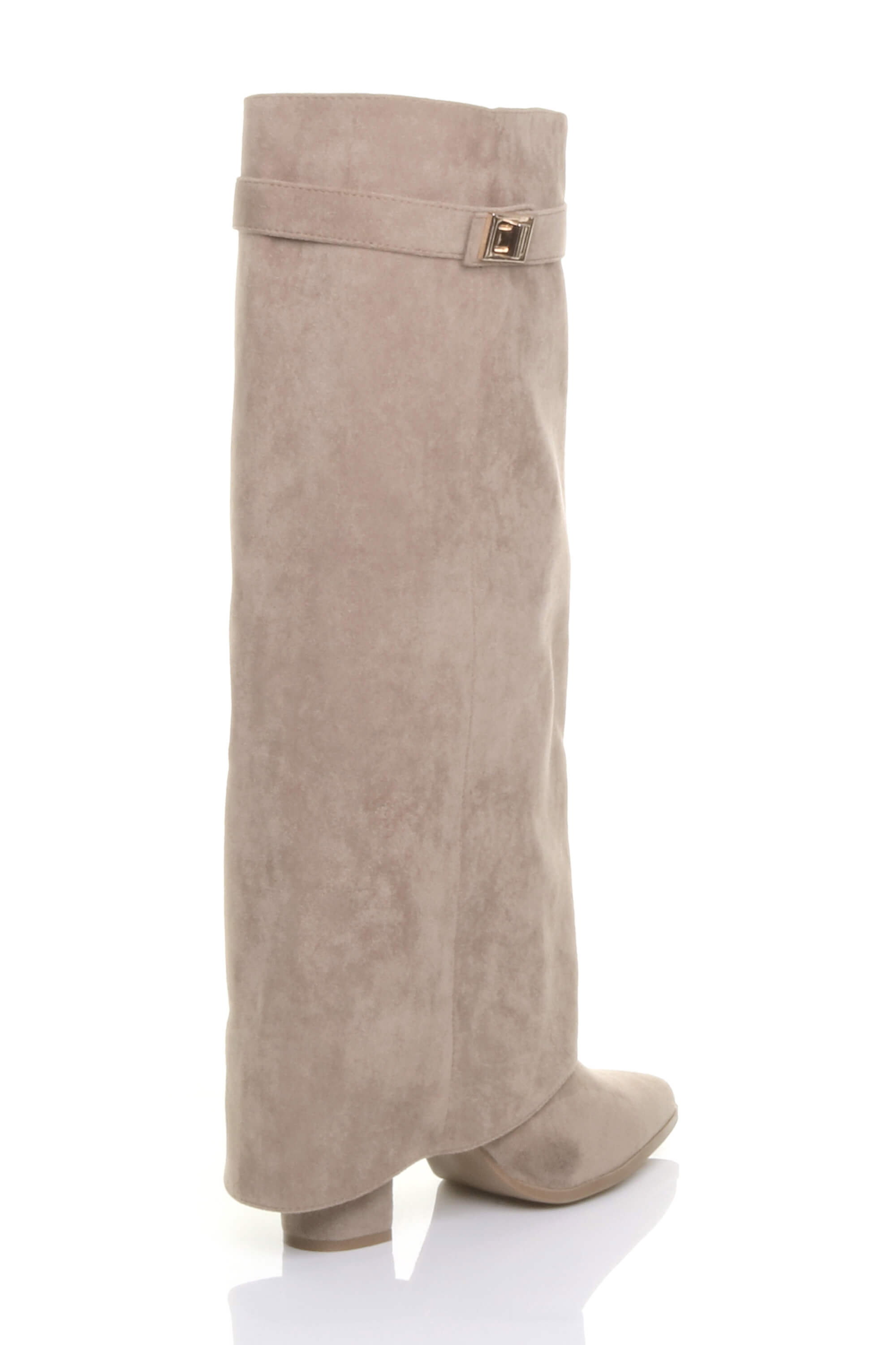 Khaki AJVANI Khaki High Block Heel Pointed Toe Fold Over Knee Boots, Image 4 of 4
