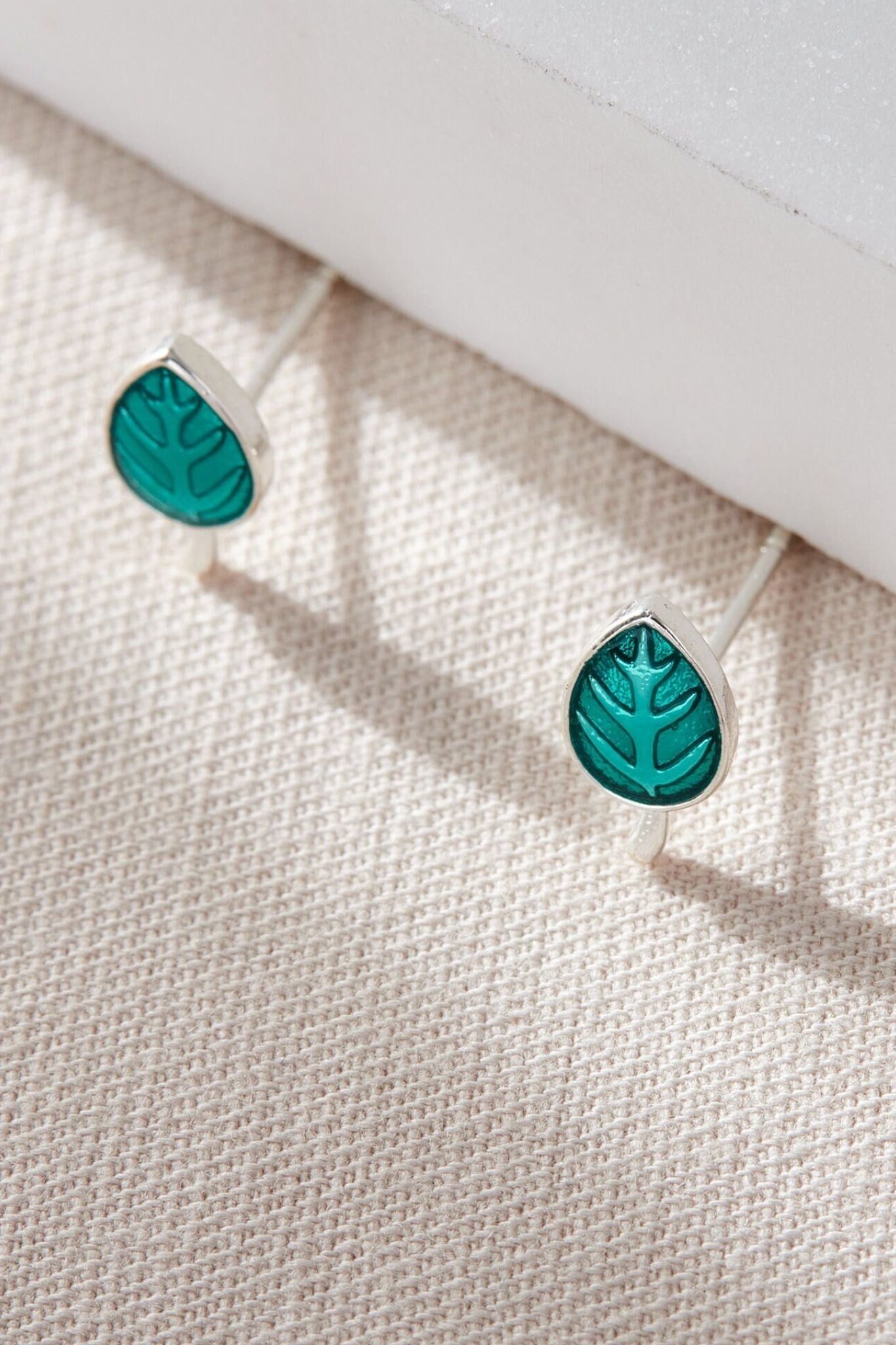 Aqua Turquoise Leaf Stud Earrings, Image 1 of 4