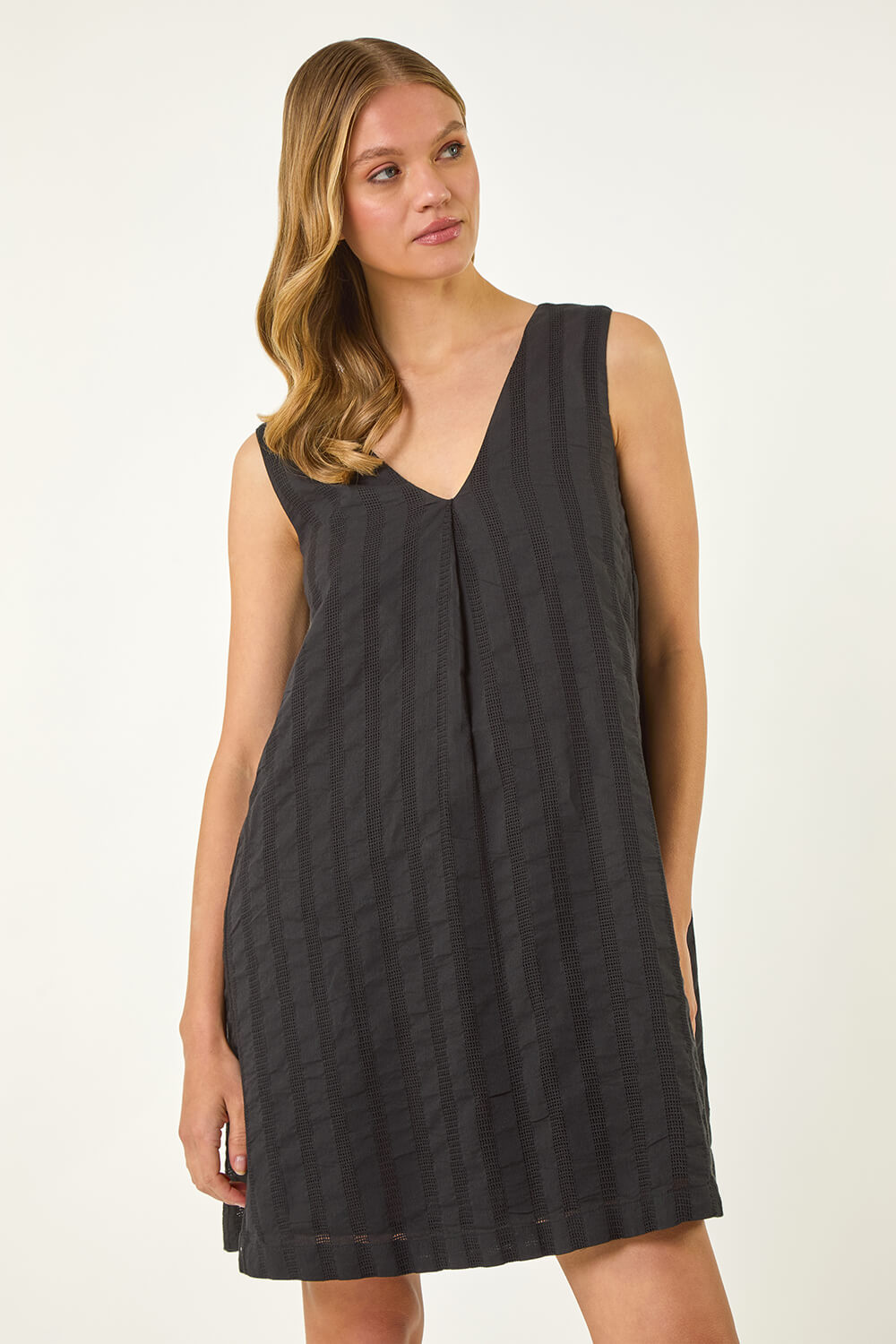 Black Textured Short A-Line Dress, Image 3 of 7