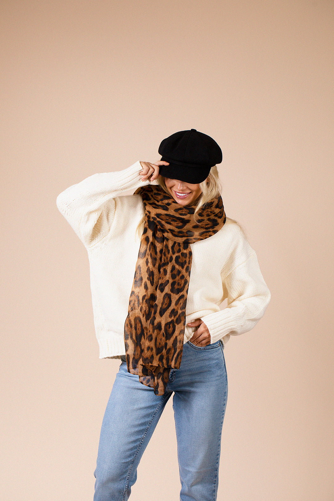 Brown Leopard Print Scarf, Image 1 of 5
