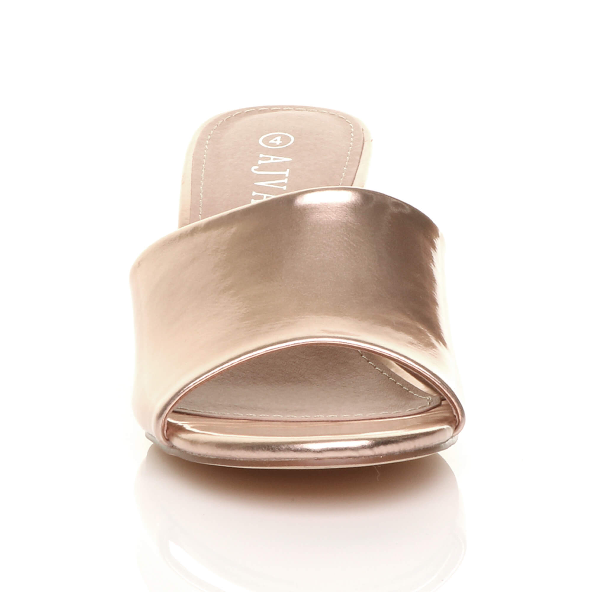 Rose Gold AJVANI Rose Gold Mid Block Heel Peep Toe Mules Sandals, Image 6 of 6