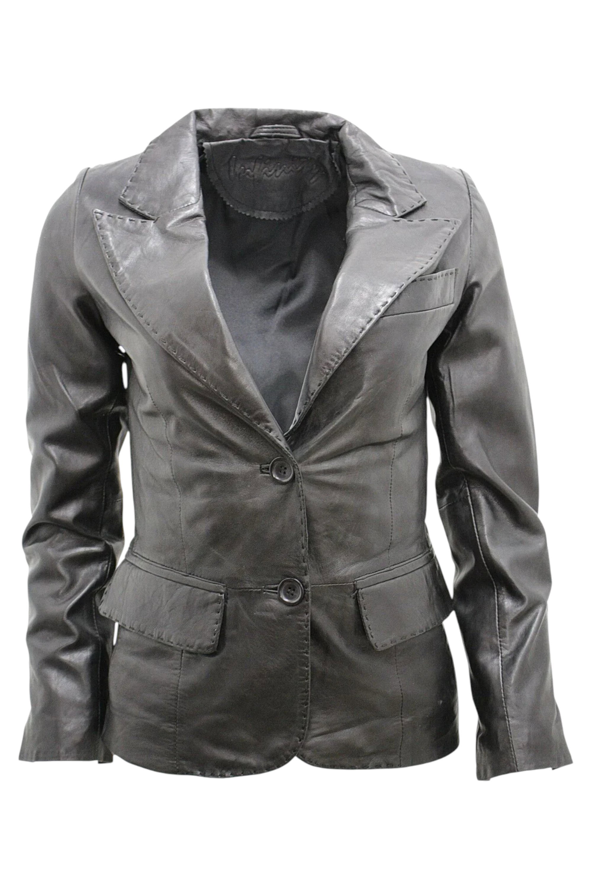 Black Womens 2 Button Leather Blazer Jacket, Image 1 of 4