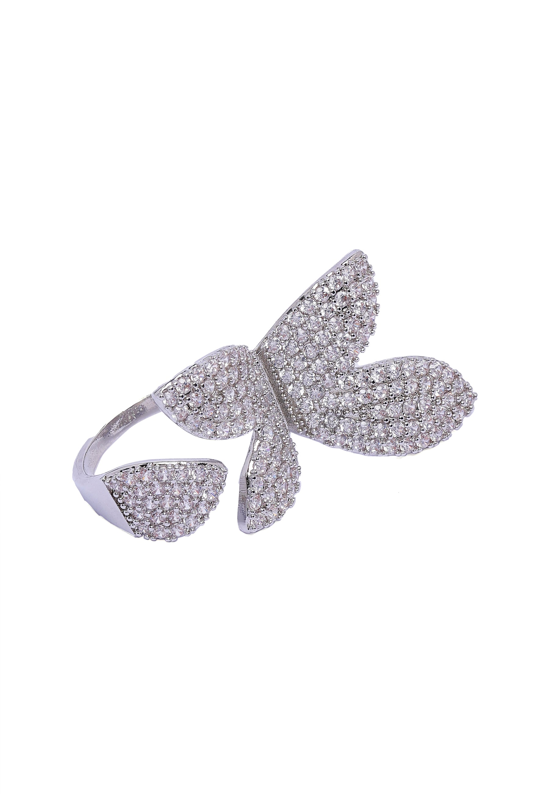 Metallic Silver Butterfly Ring - Free-Size
