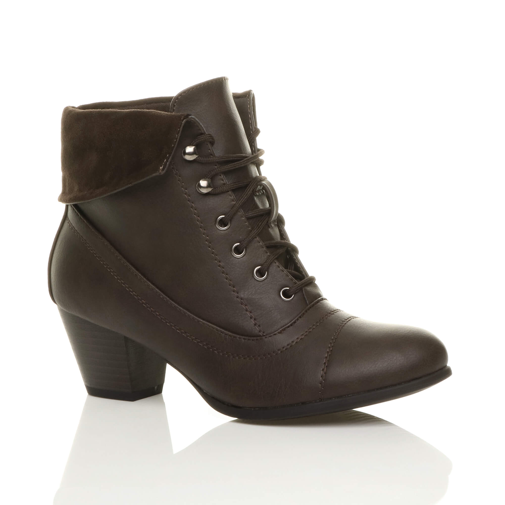 Black Mid Cuban Heel Pixie Lace Up Granny Ankle Boots