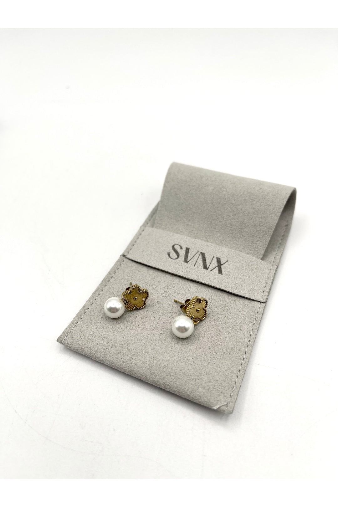 Gold Floral Pearl Stud Earrings in Gold, Image 1 of 4