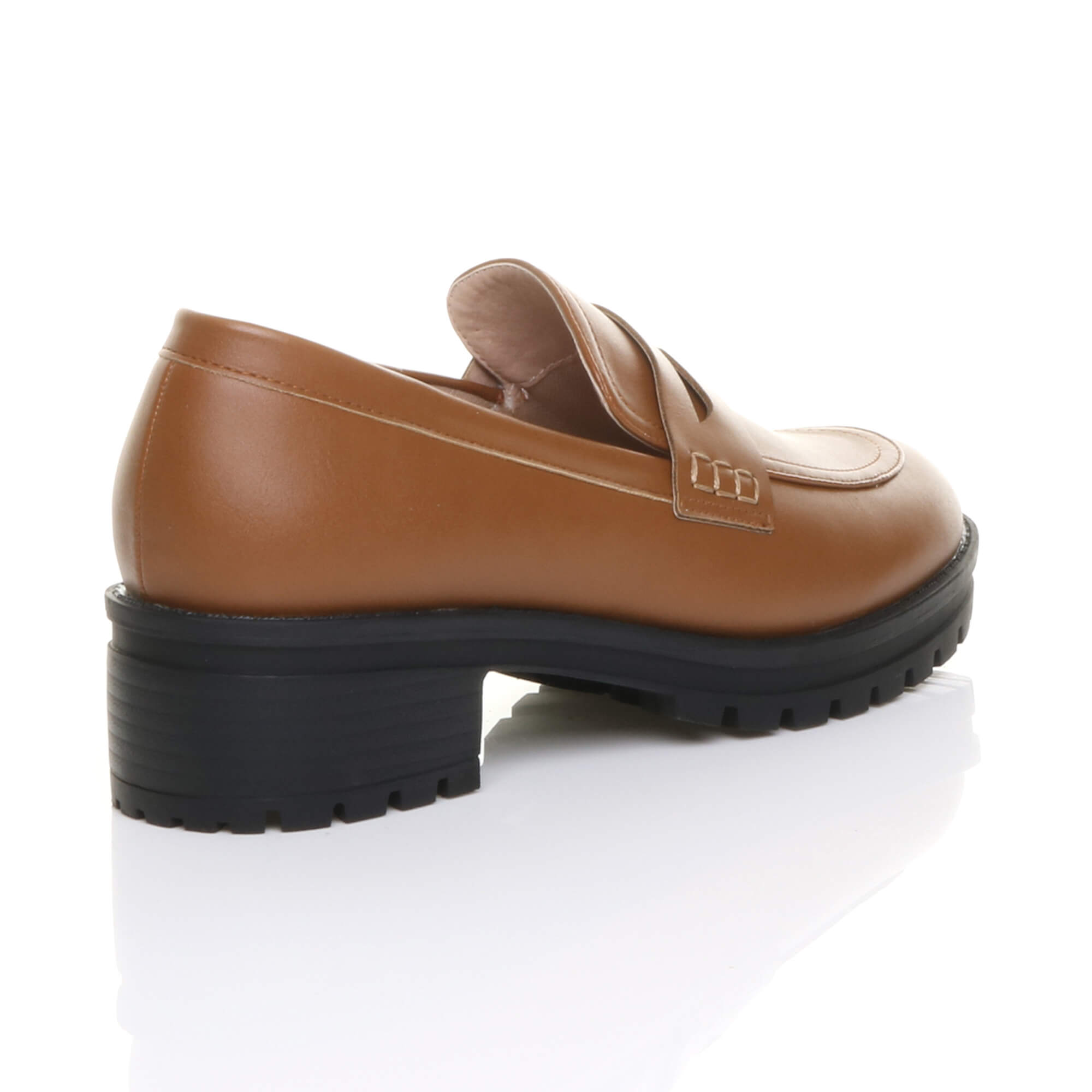 Tan AJVANI Tan Flat Chunky Heeled Penny Loafers, Image 4 of 5