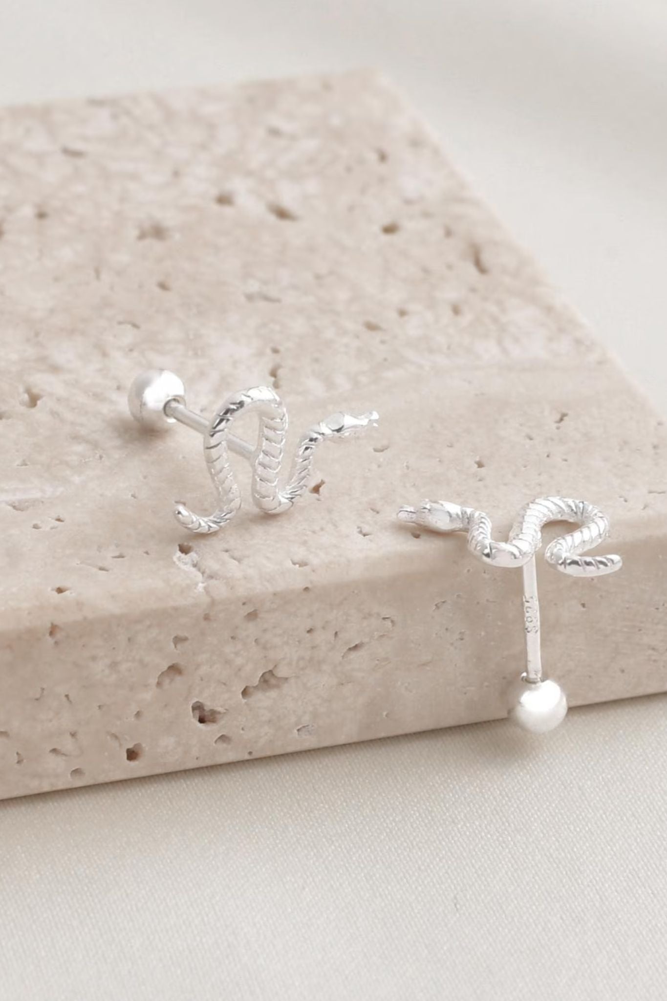 Silver Silver Snake Cartilage Studs 20G- Pair, Image 3 of 5