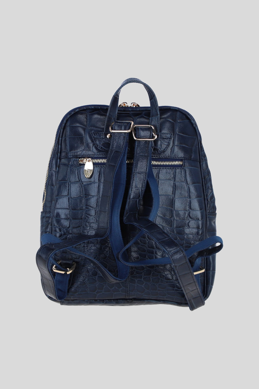 Navy Real Leather Backpack with Multiple Pockets and Gold-Tone Hardware, Image 3 of 4