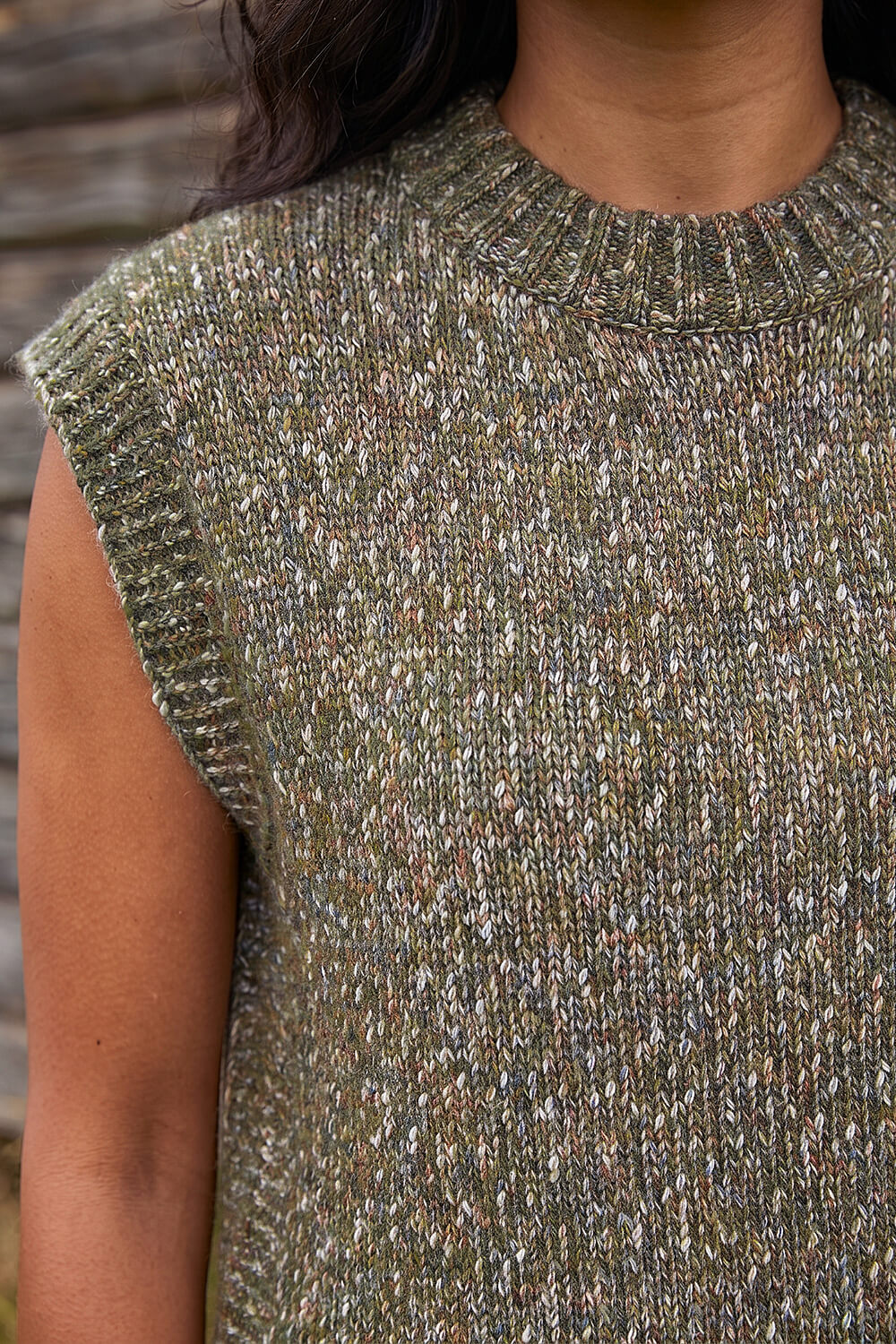 Khaki Speckled Knit Vest, Image 4 of 4