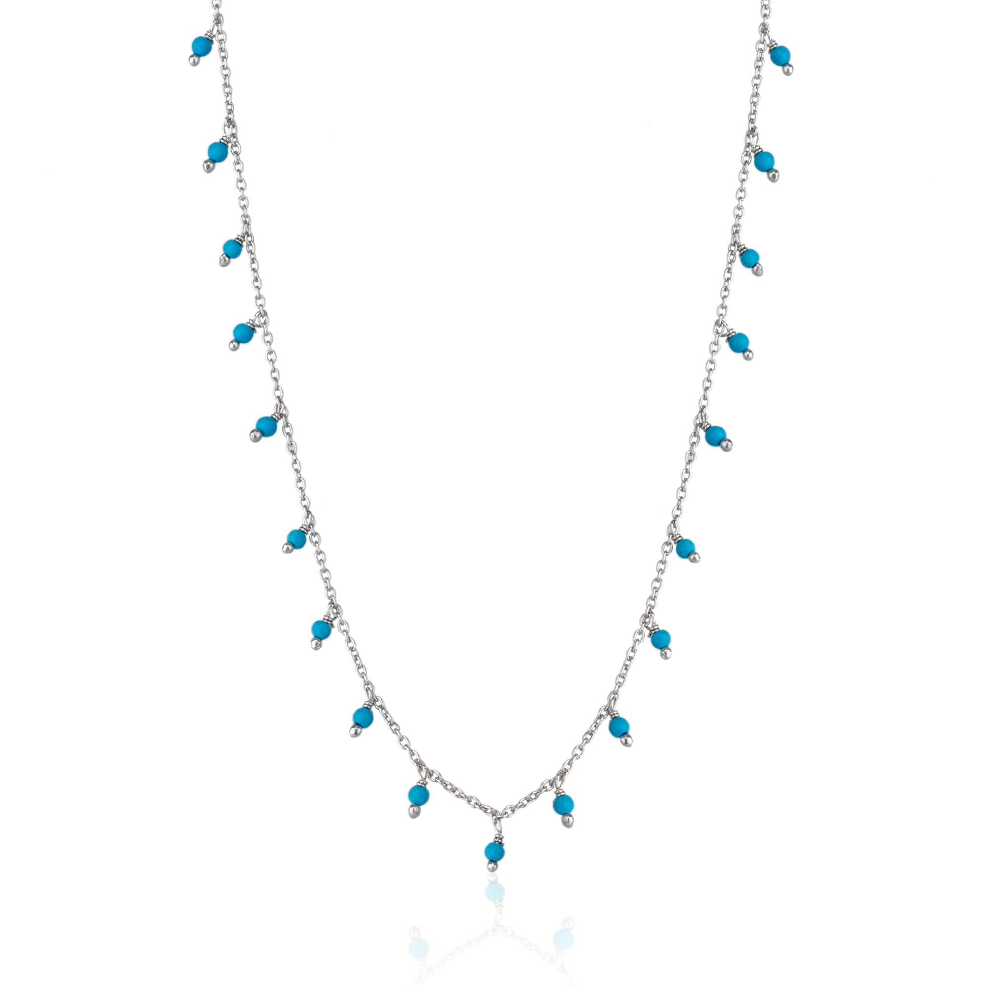 Silver Blue Turquoise Beaded Sterling Silver Chain Necklace, Image 1 of 1