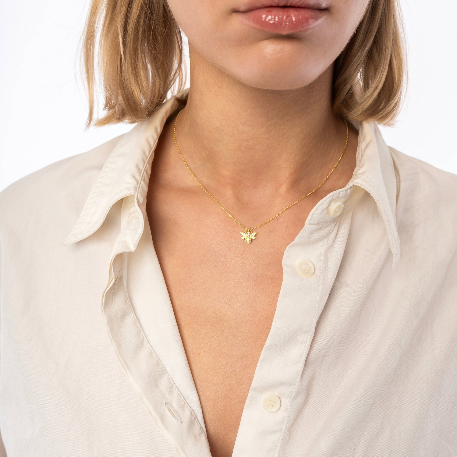 Gold Sterling Silver Bee Pendant Chain Necklace, Image 4 of 5