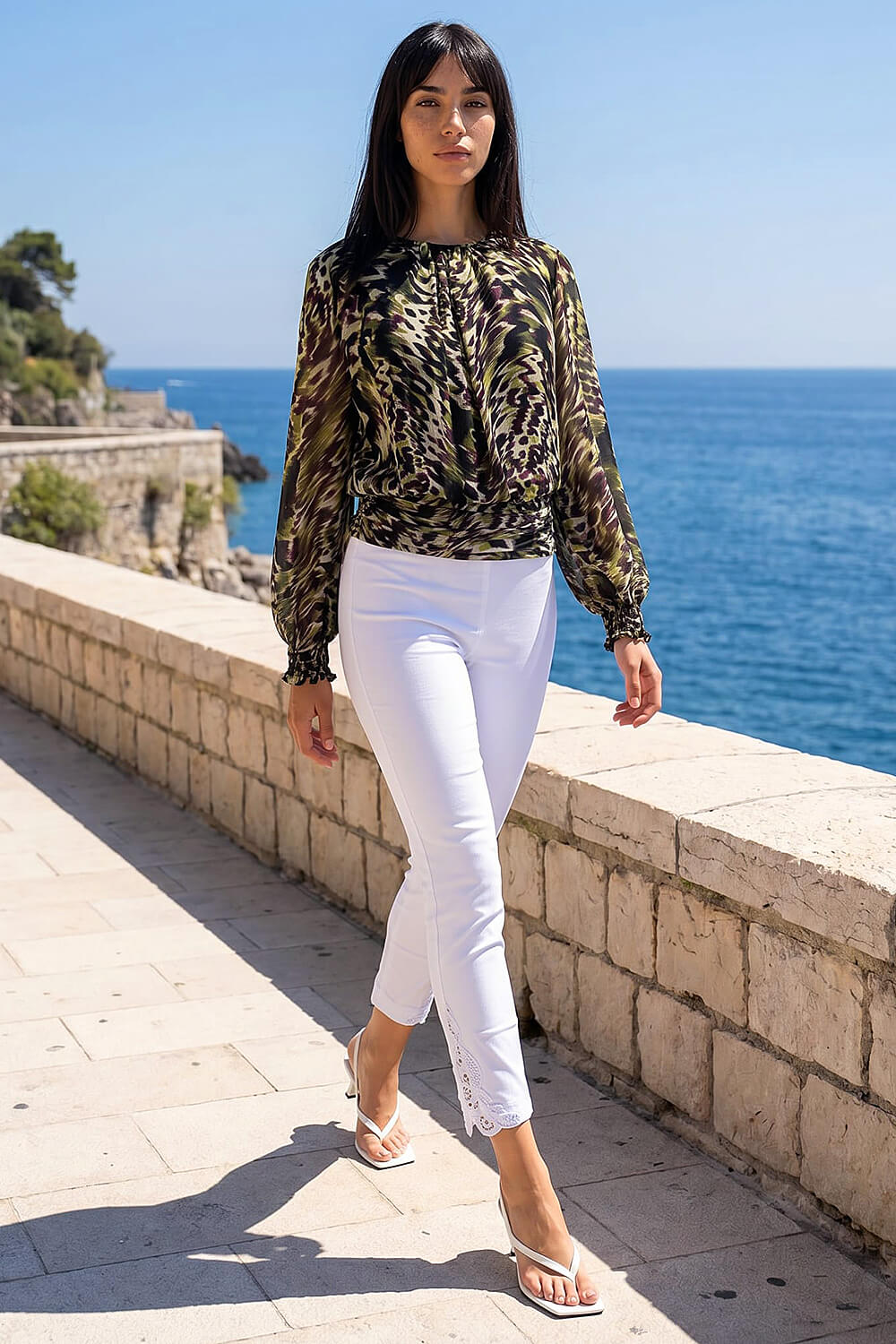 Green Petite Mesh Blouson Top, Image 3 of 4