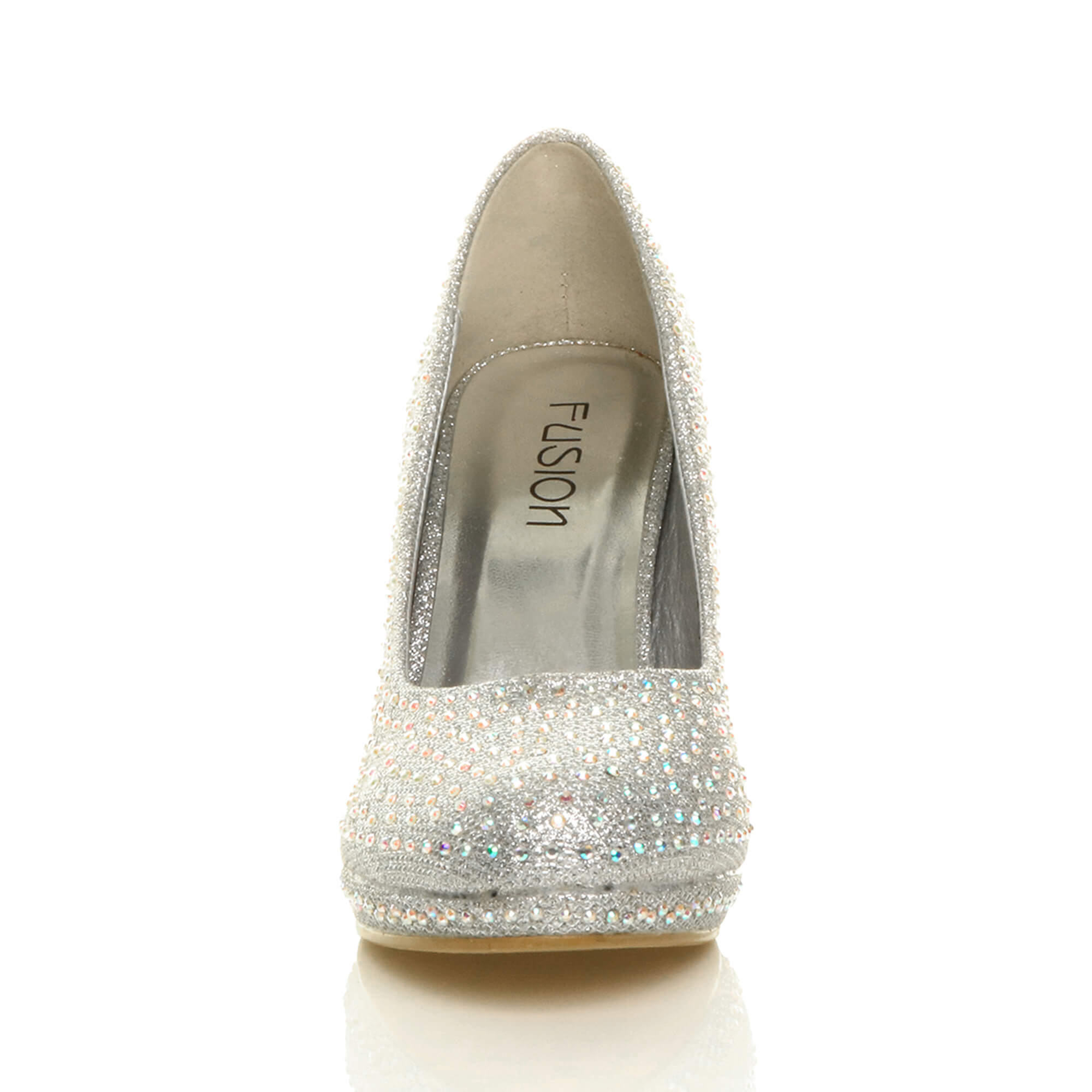 Silver High Heel Diamante Court Shoes, Image 6 of 6