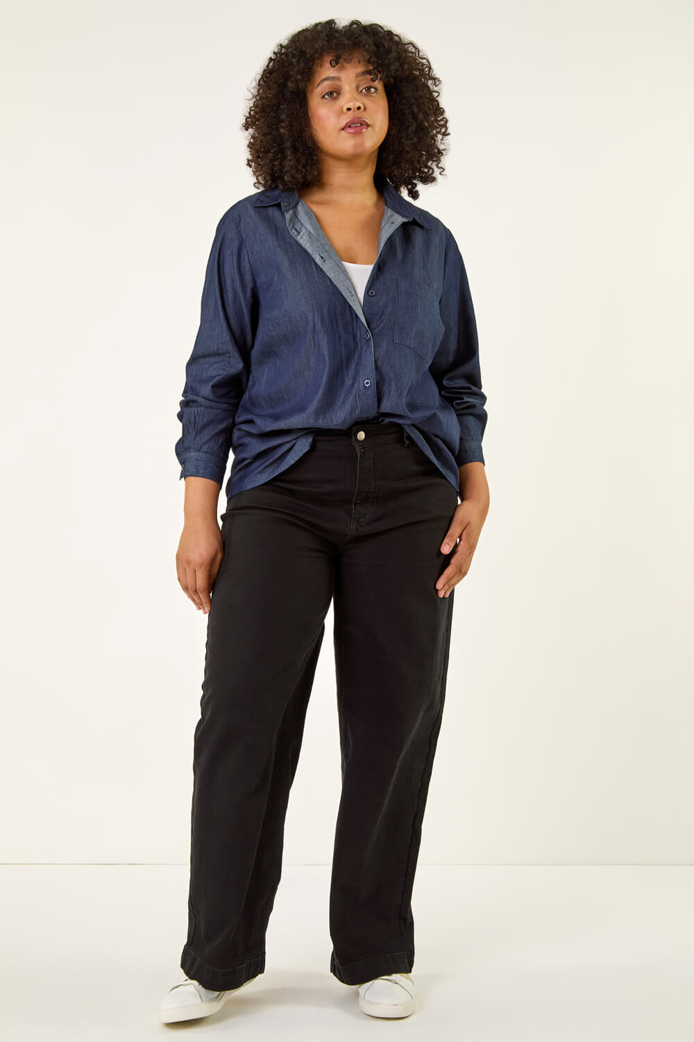 Blue Curve Cotton Button Up Blouse, Image 3 of 5
