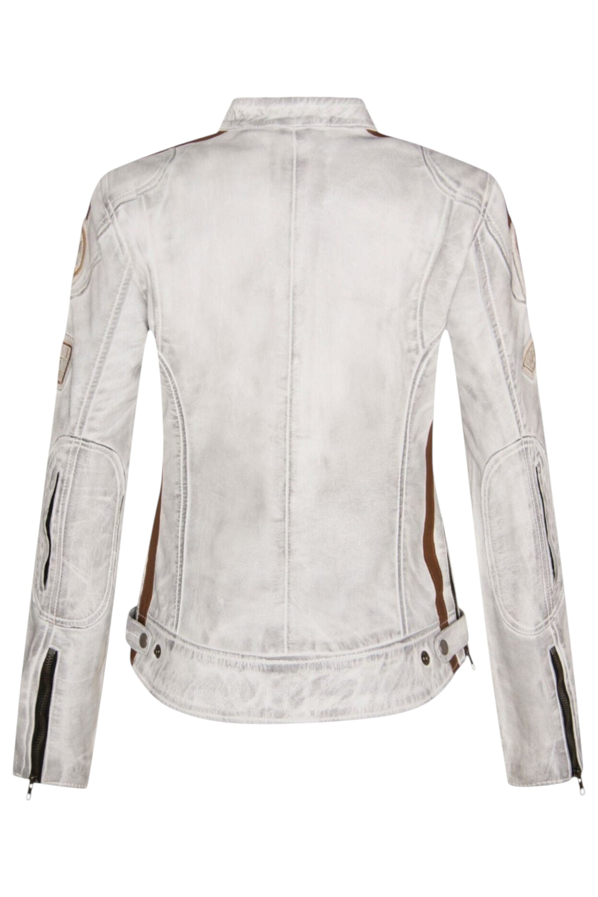 White Biker Racing Badges Leather Jacket, Image 4 of 5