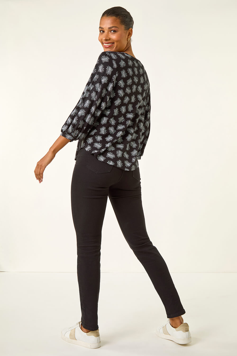 Black Abstract Print Stretch Top, Image 4 of 5