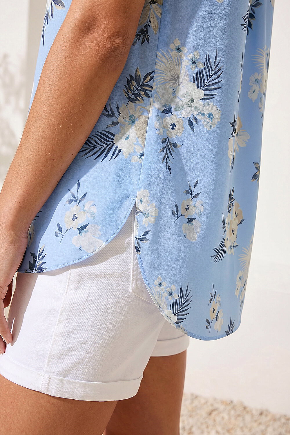 Blue Floral Print Longline Blouse, Image 5 of 4