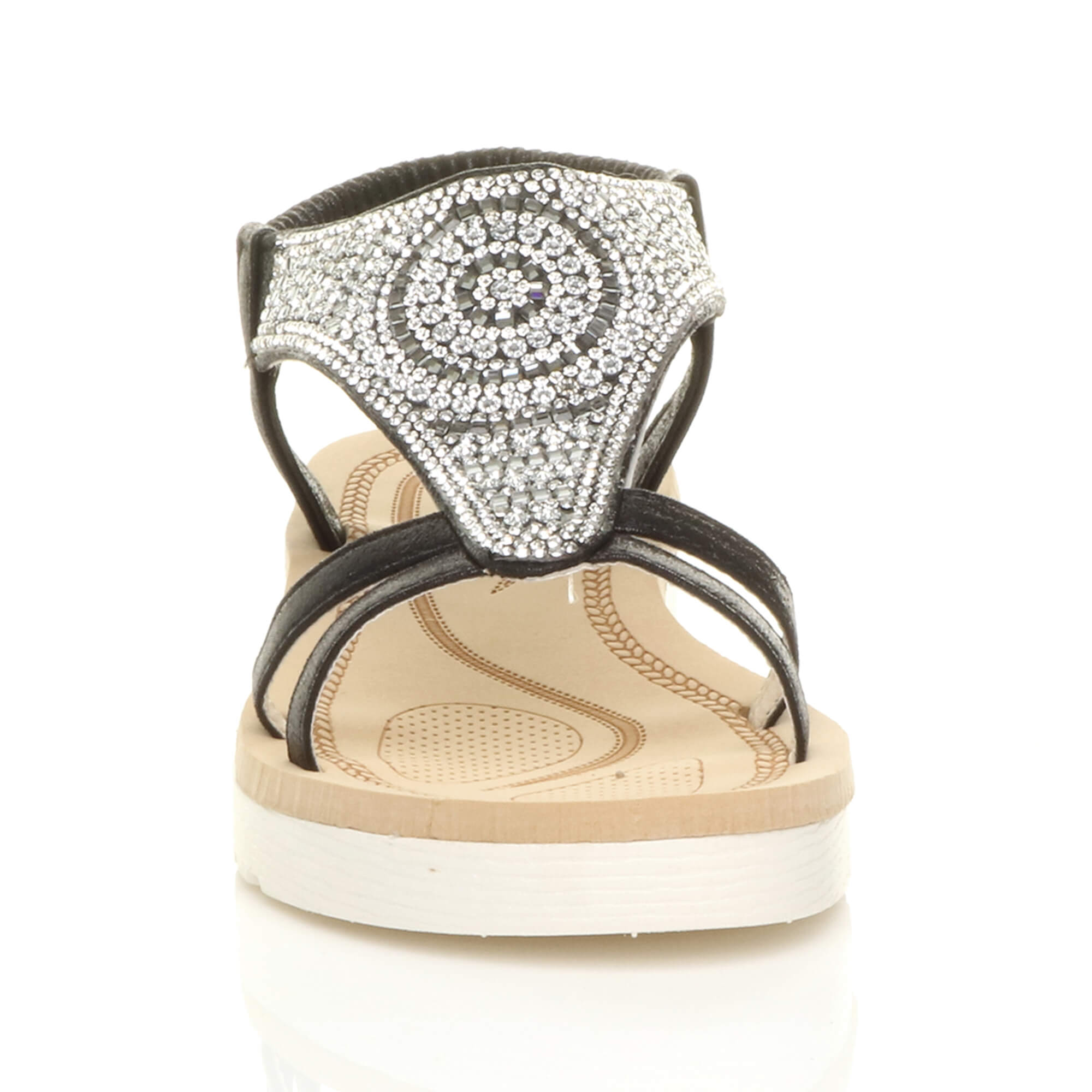 Black AJVANI Black Flatform Diamante T-Bar Slingback Sandals, Image 6 of 6