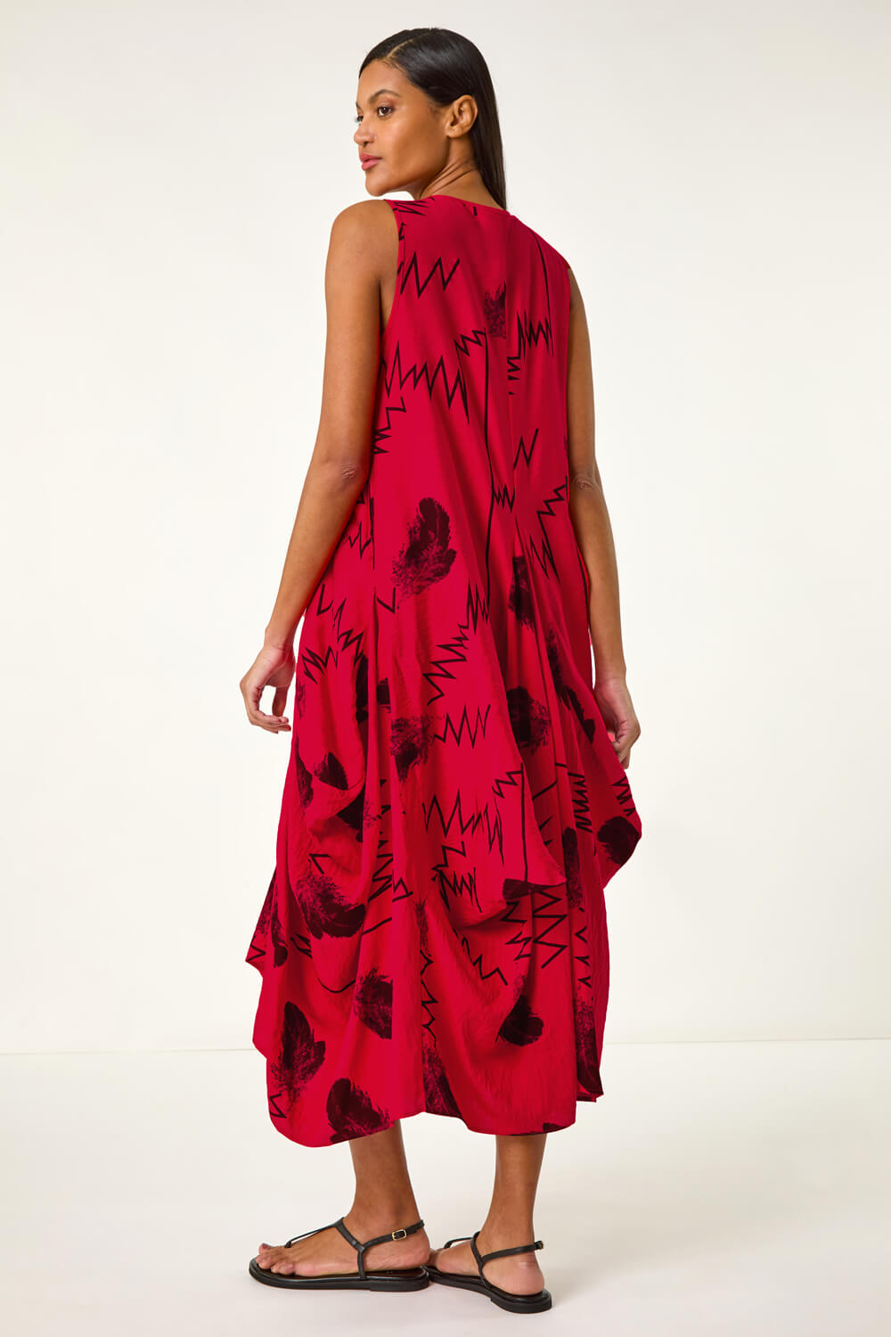Red Abstract Bubble Hem Midi Dress, Image 4 of 5