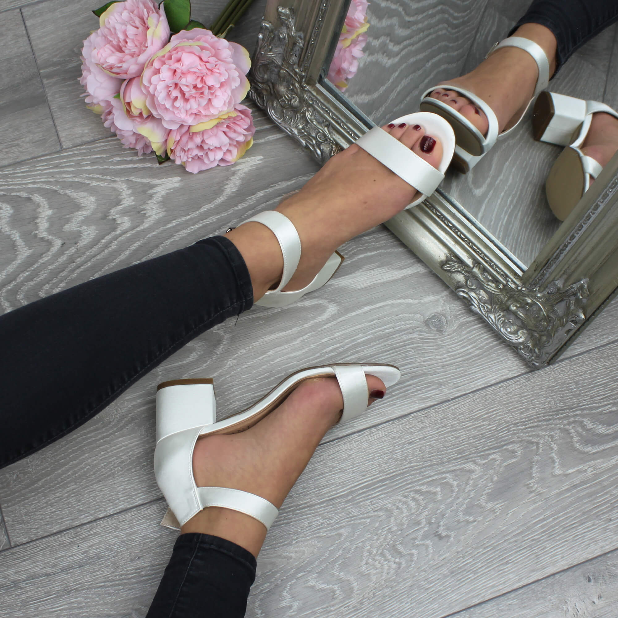Ivory AJVANI Ivory Mid Block Heel Ankle Strap Sandals, Image 5 of 6