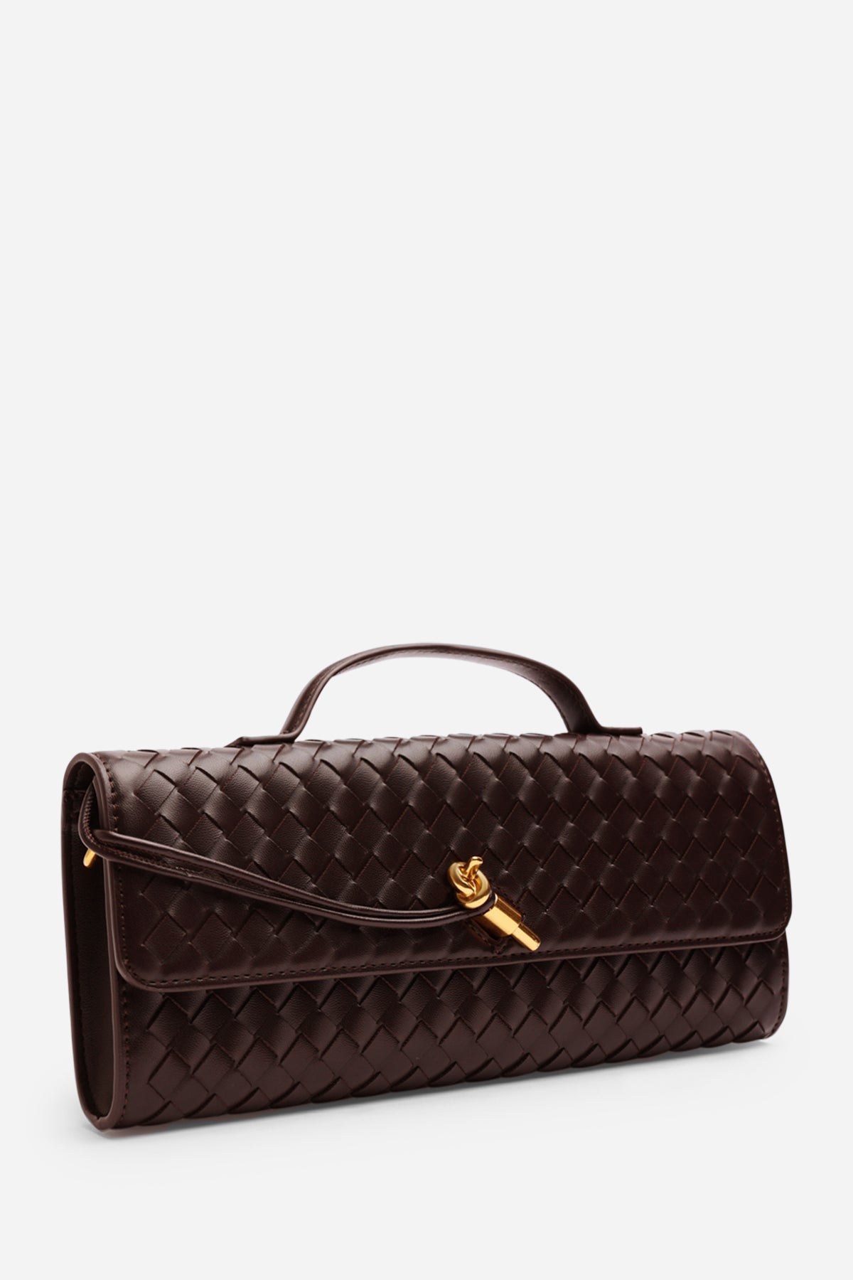 Dark Brown Petal Envelope Style Woven Clutch Bag, Image 1 of 8