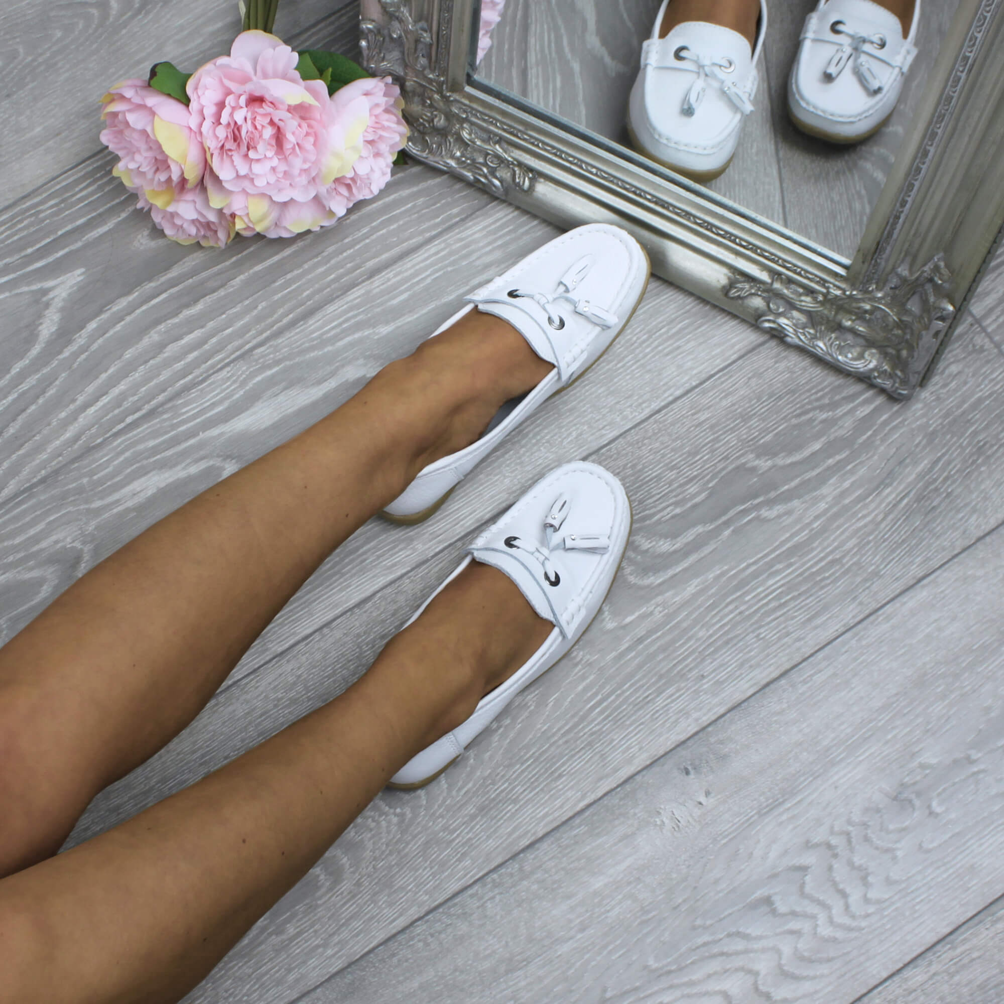 White AJVANI White Comfort Boat Shoes Loafers, Image 8 of 8