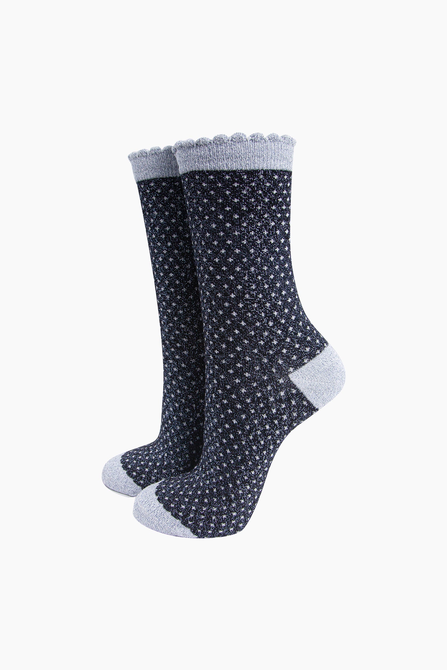 Navy Blue Sock Talk Navy Blue Polka Dots Combed Cotton Glitter Socks, Image 1 of 4