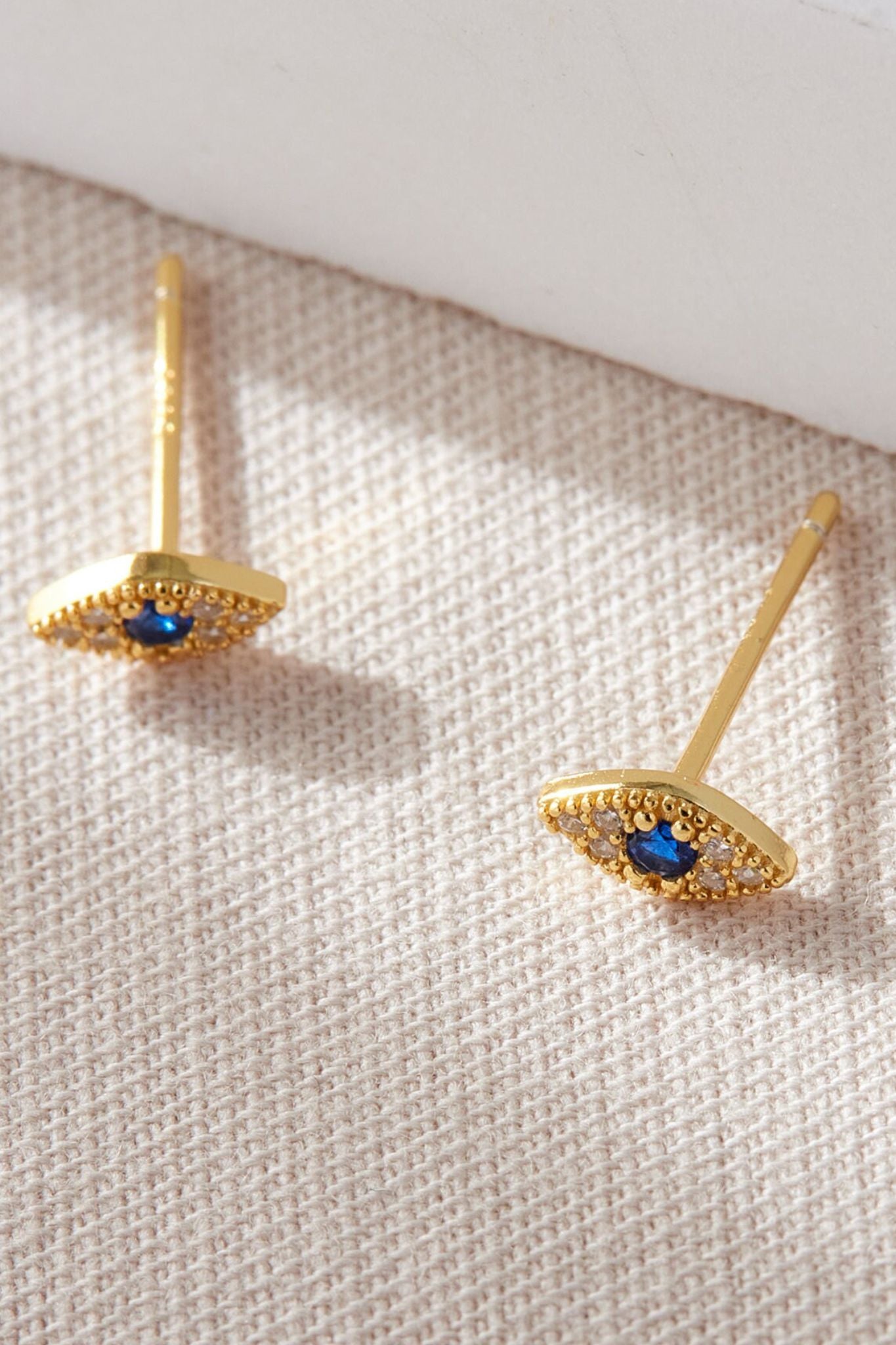 Gold Sterling Silver Evil Eye Sparkly Studs, Image 2 of 2