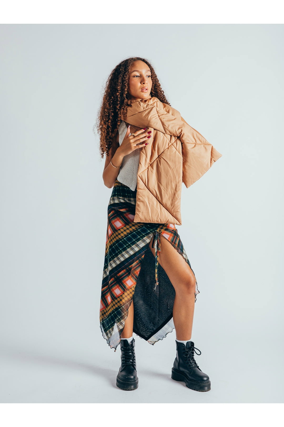 Beige Puffer Scarf, Image 3 of 7