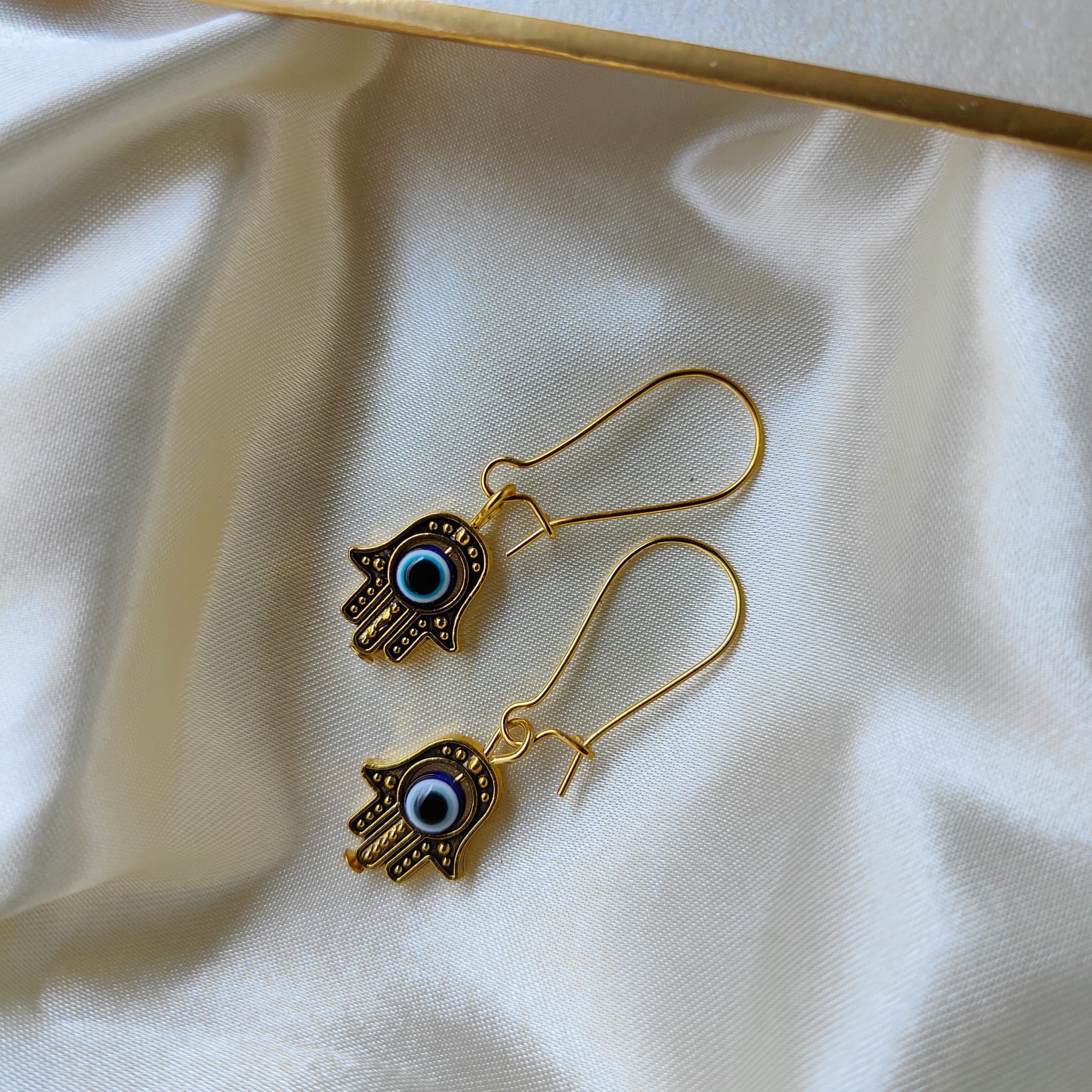 Silver Long Silver Evil Eye Hamsa Dangle Earrings, Image 4 of 4