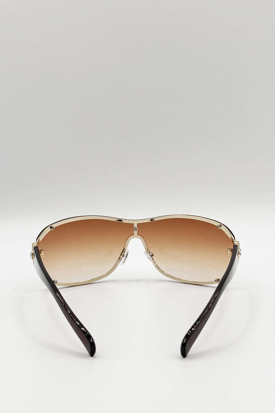 Brown SVNX Brown Vintage Rose Wrap Around Sunglasses In Brown, Image 6 of 6