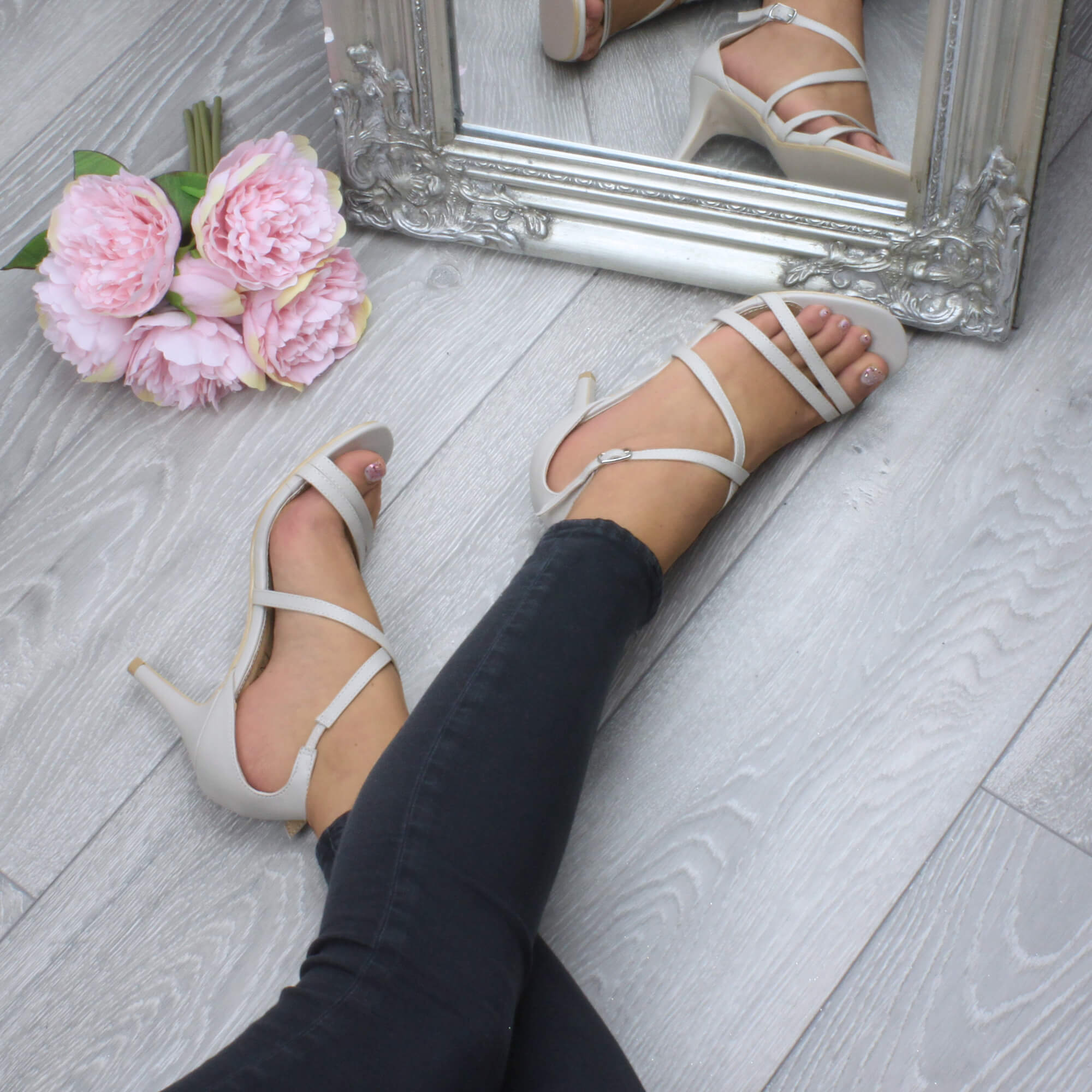 Natural AJVANI Natural High Heel Crossed Straps Buckle Sandals, Image 5 of 6