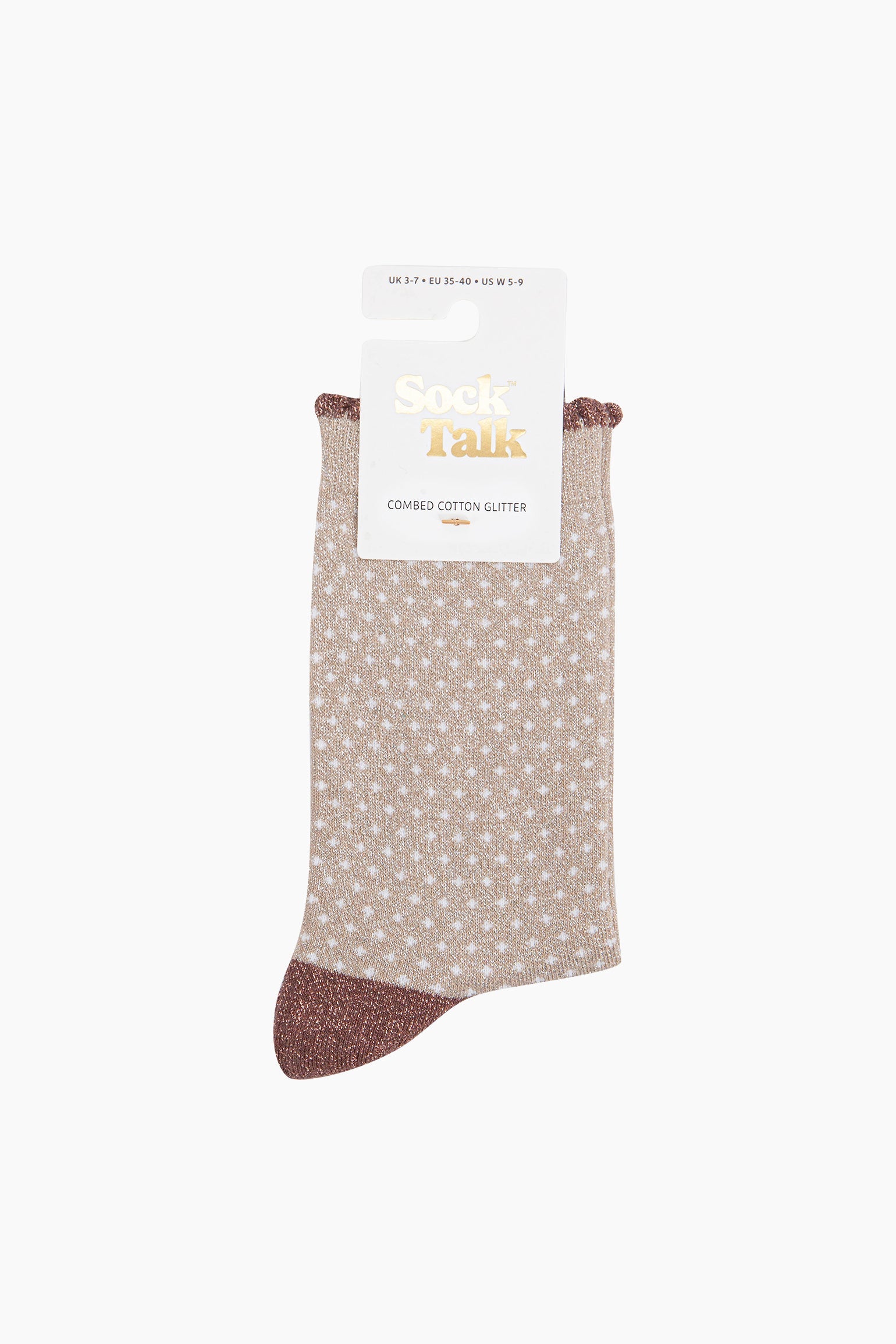 Beige Sock Talk Beige Polka Dots Combed Cotton Glitter Socks, Image 4 of 4