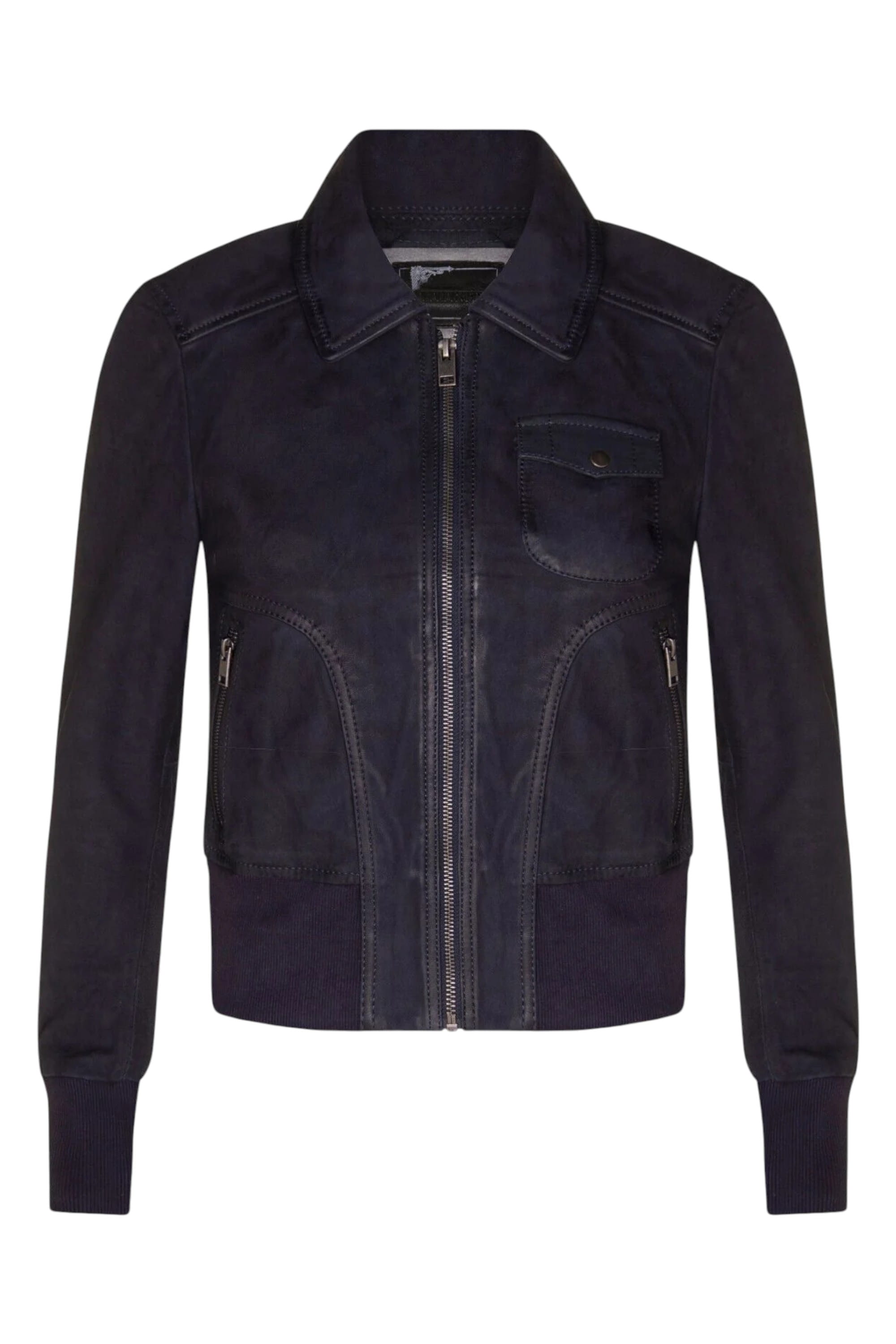 Navy Womens Leather MA-1 Varsity Jacket - Ann, Image 2 of 5