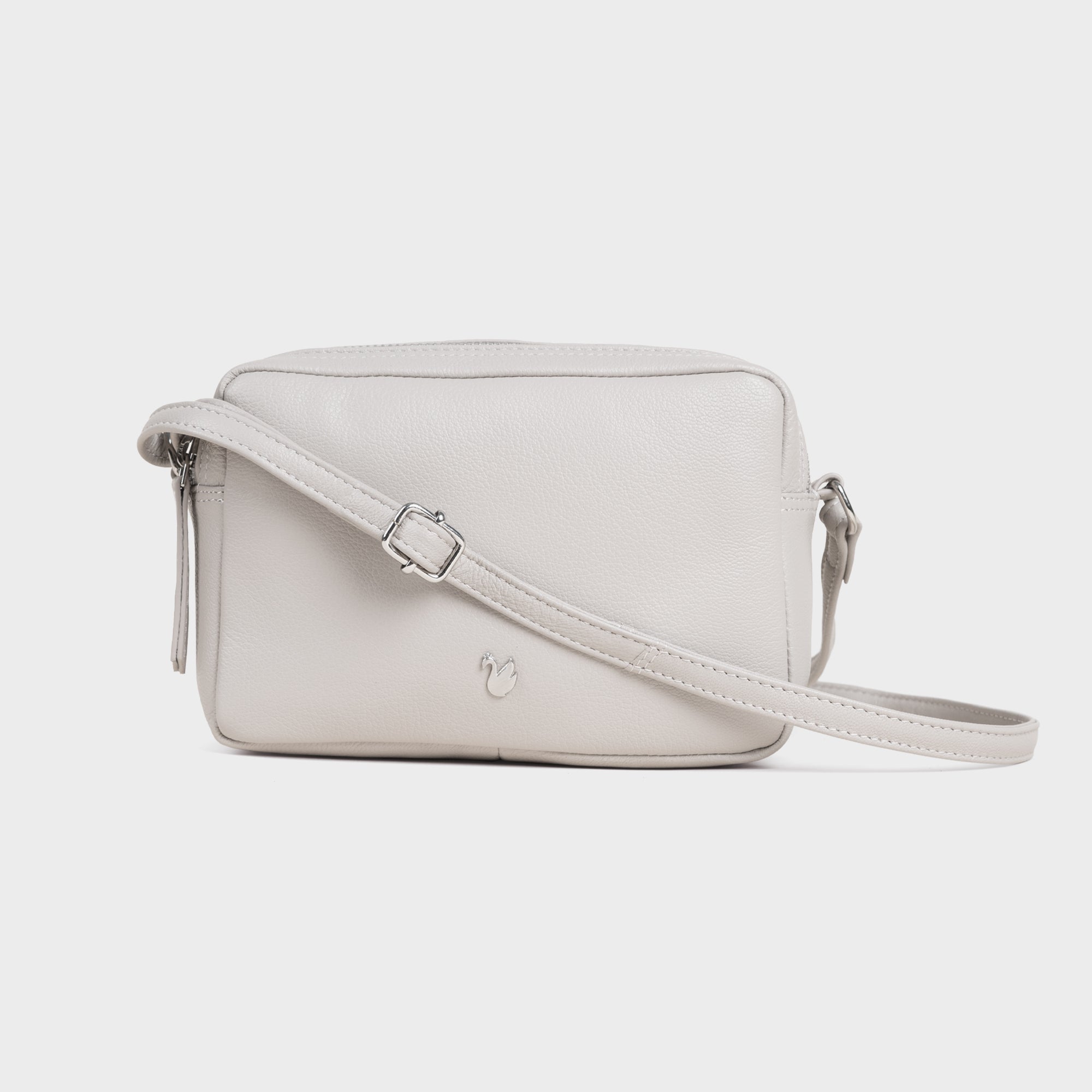 Light Grey Assots London Light Grey 'AVON' Soft Nappa Full Grain Real Leather Crossbody Bag, Image 1 of 5