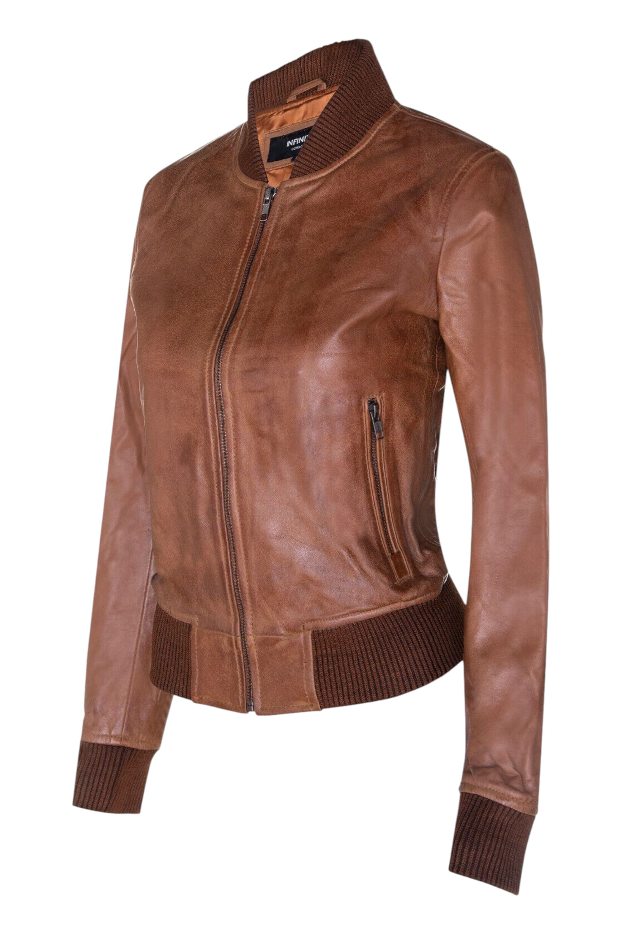 Tan MA-1 Leather Bomber Jacket-Abbotsford, Image 3 of 5