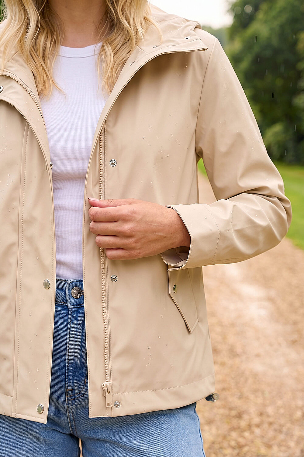 Ivory Hooded Rain Jacket, Image 5 of 4