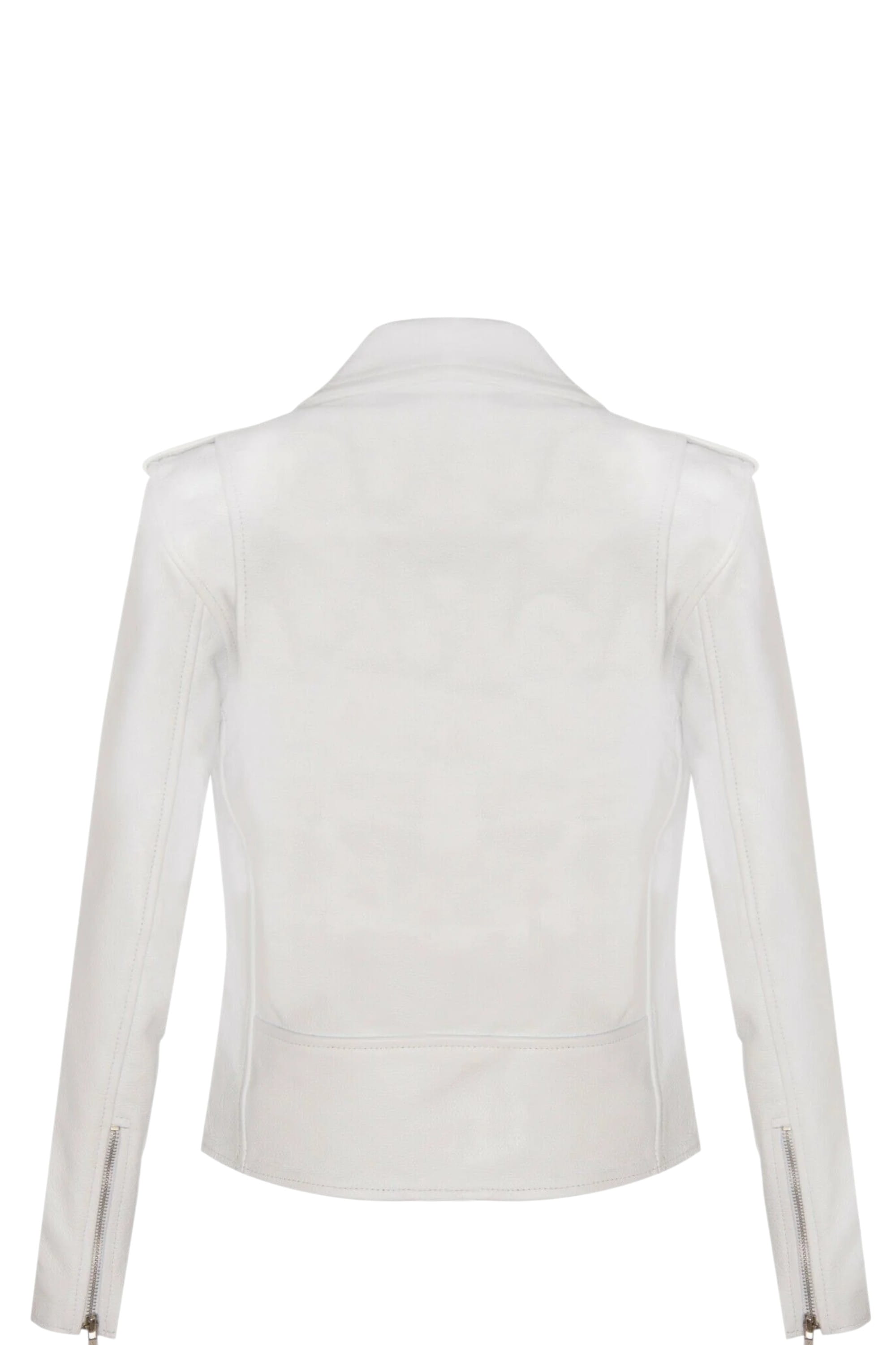 White Womens Leather Biker Jacket - Mansfield, Image 3 of 4
