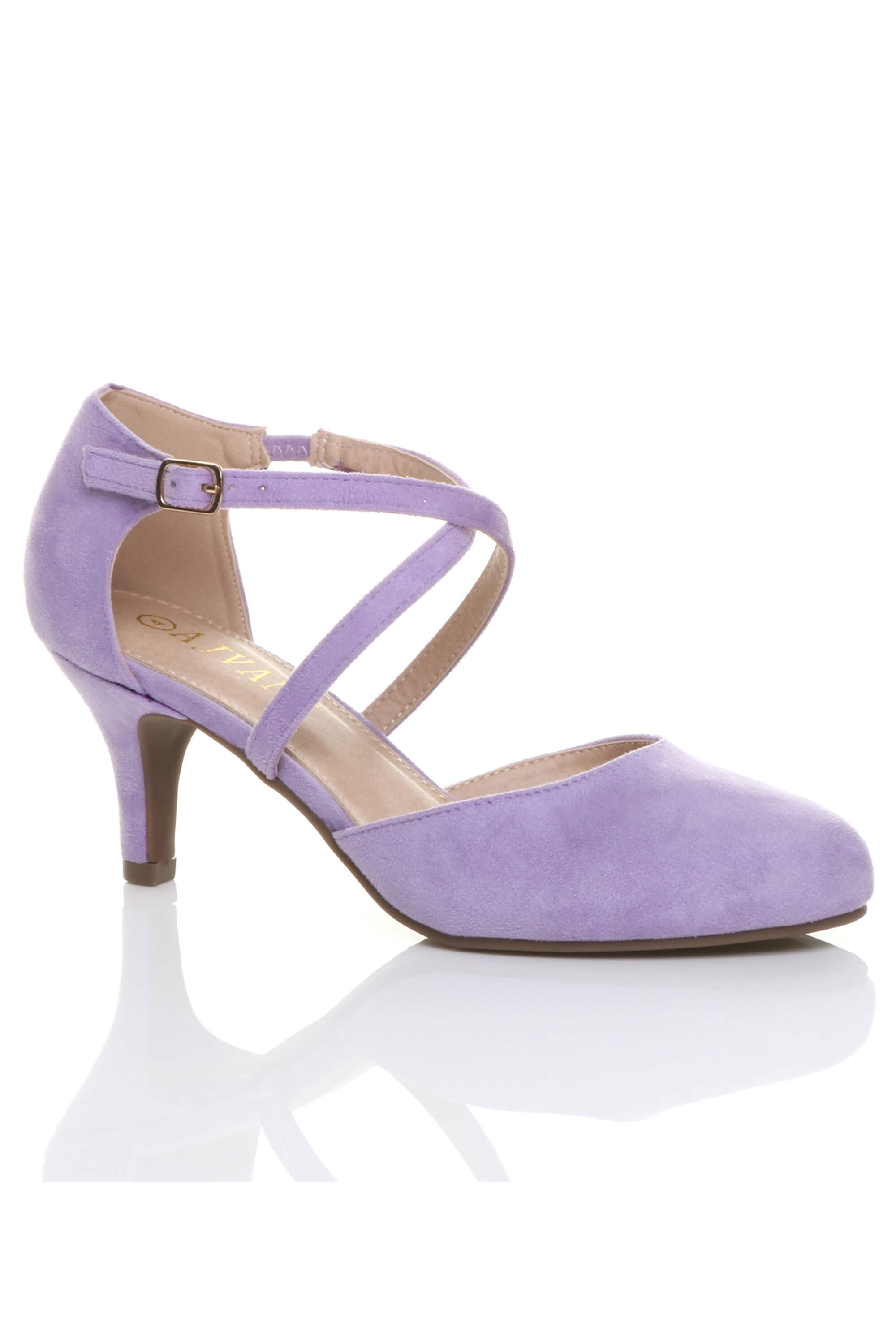 Lilac AJVANI Lilac Mid Heel Crossed Straps Court Shoes, Image 1 of 5